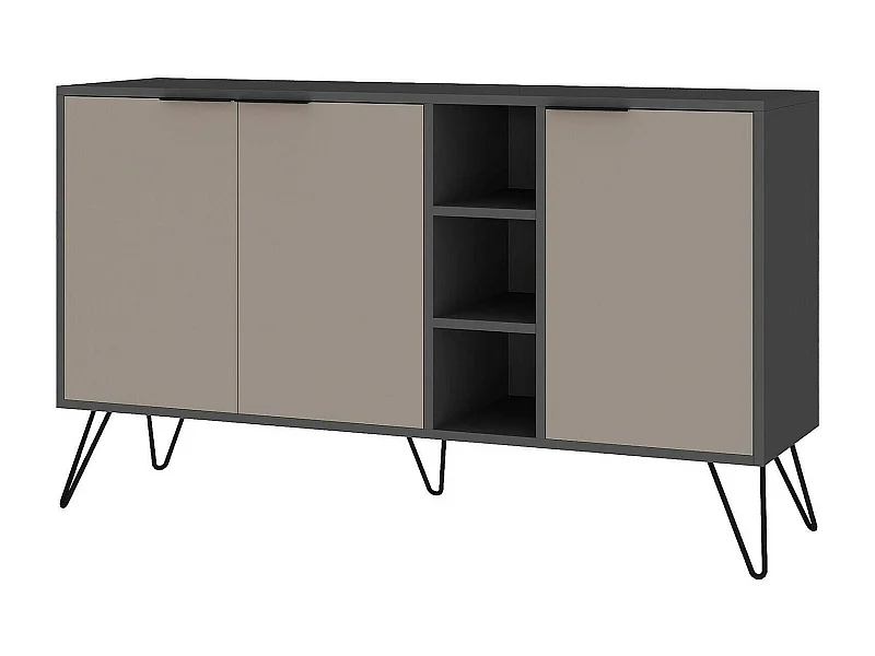 Aparador Dpenz, Buffet de sala, Madia de sala de estar, Despensa de cozinha, 142x36h83 cm, Antracite e Bege