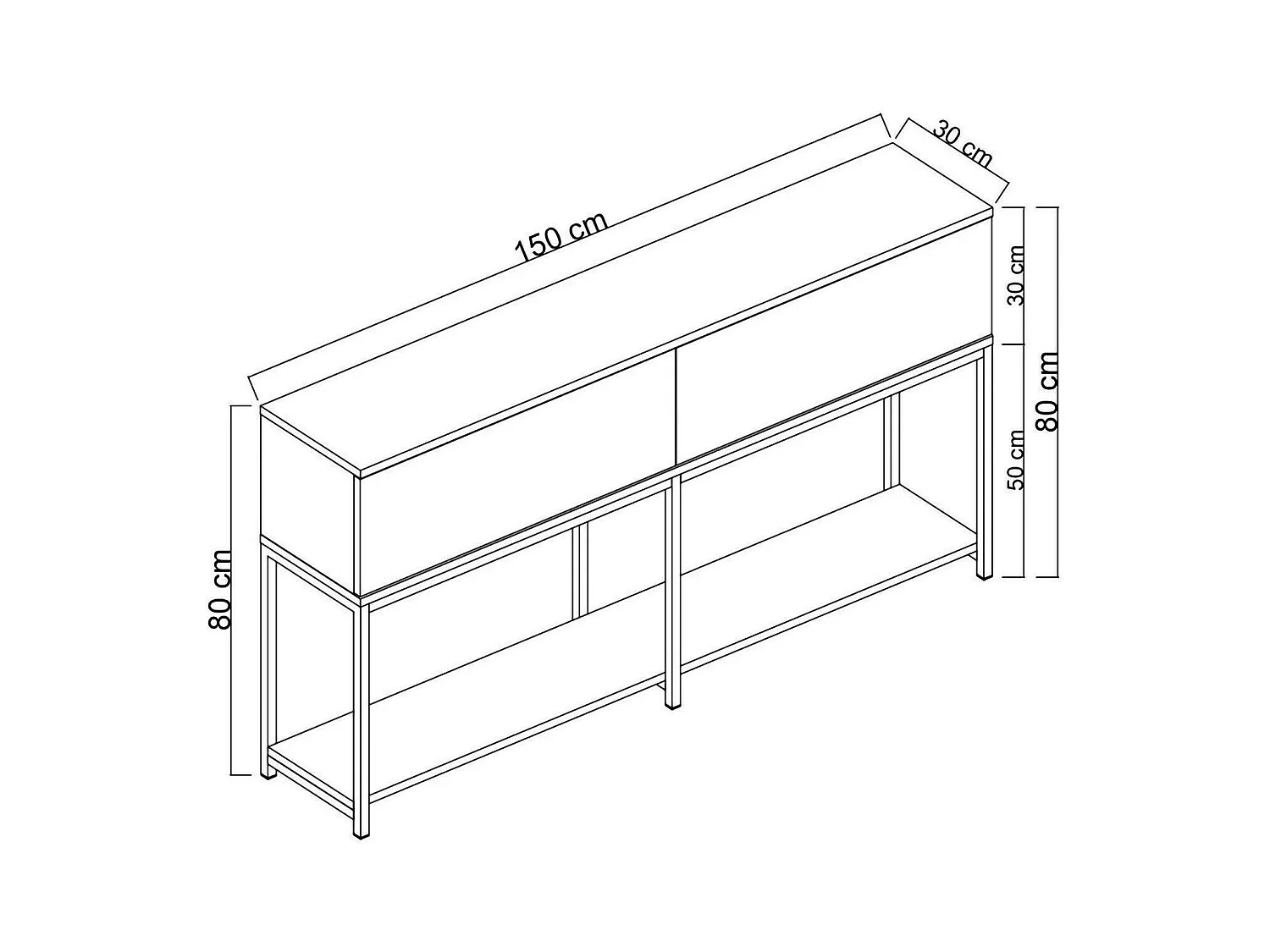 Kommode Djimsit, Wohnzimmerbuffet, Wohnzimmer-Sideboard, Moderne Küchen-Speisekammer, 150x30h80 cm, Schwarz