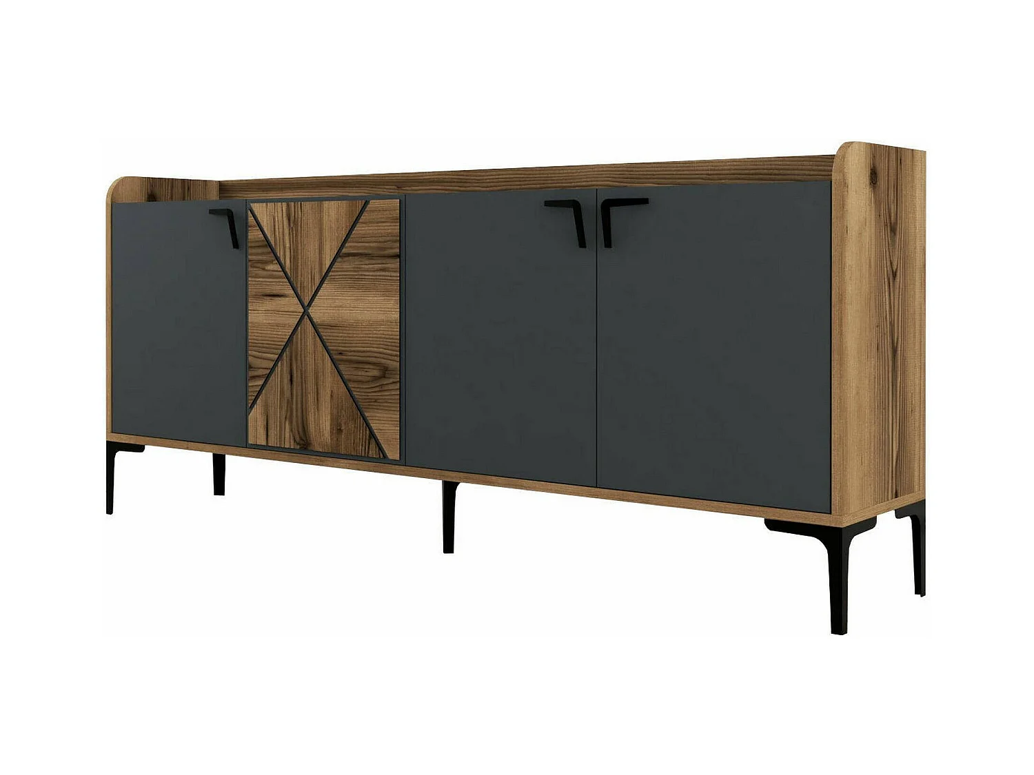 Buffet Deneb, Buffet du salon, Commode de salon, Garde-manger de cuisine, 180x35h78 cm, Noyer et Anthracite