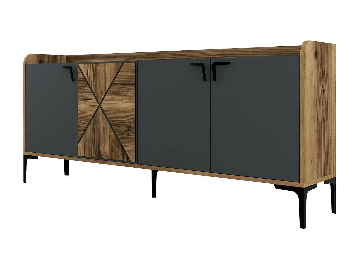 Buffet Deneb, Buffet du salon, Commode de salon, Garde-manger de cuisine, 180x35h78 cm, Noyer et Anthracite