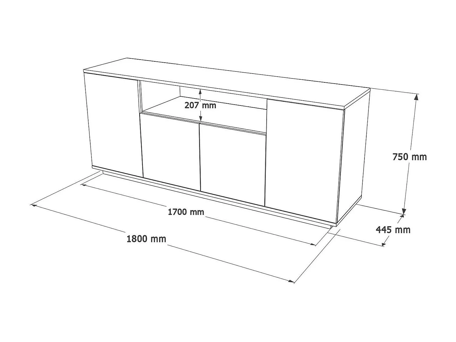 Aparador Dpas, Bufé de salón, Aparador de salón, Despensa de cocina, 180x45h75 cm, Roble y Blanco