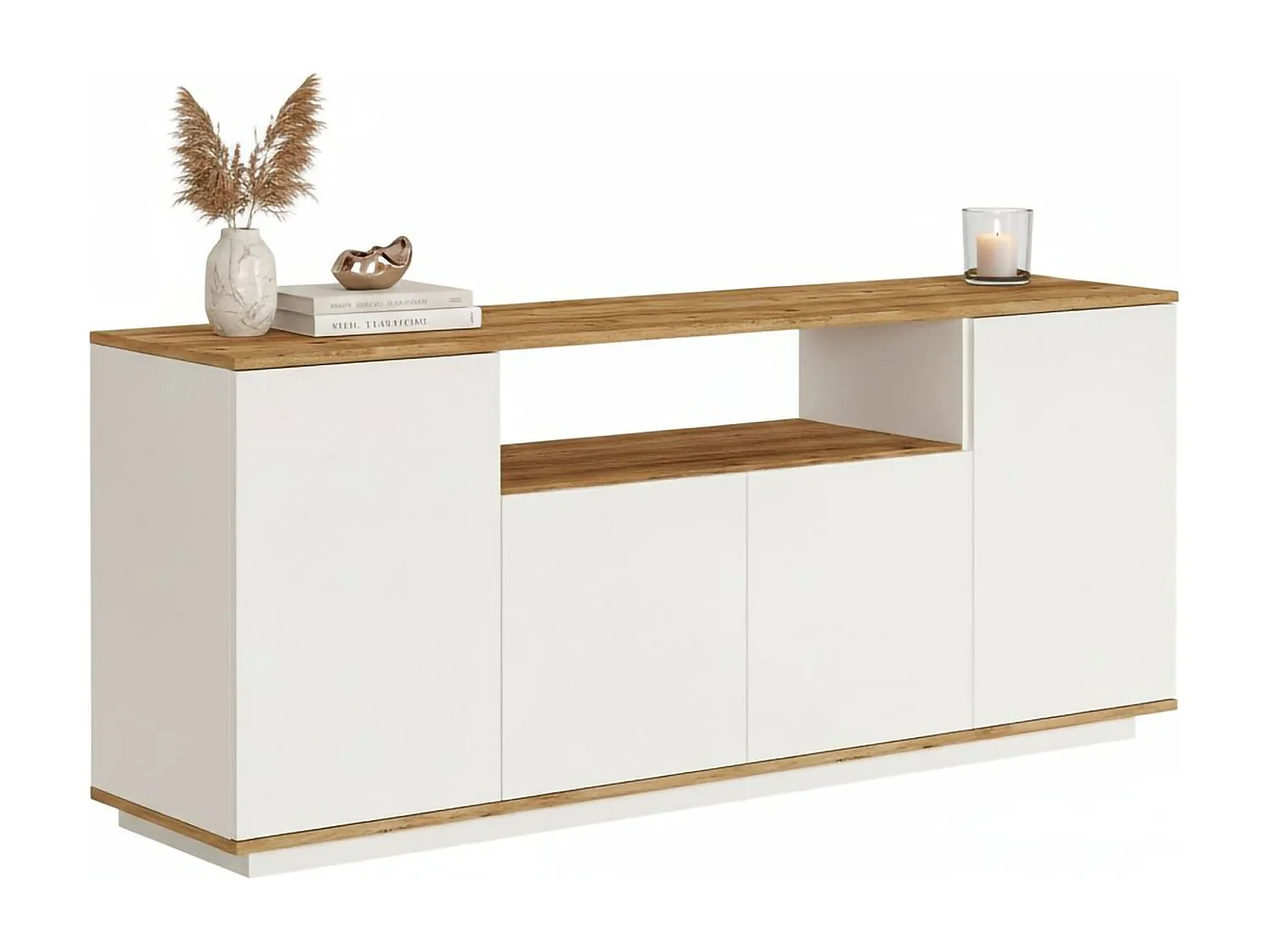 Aparador Dpas, Bufé de salón, Aparador de salón, Despensa de cocina, 180x45h75 cm, Roble y Blanco