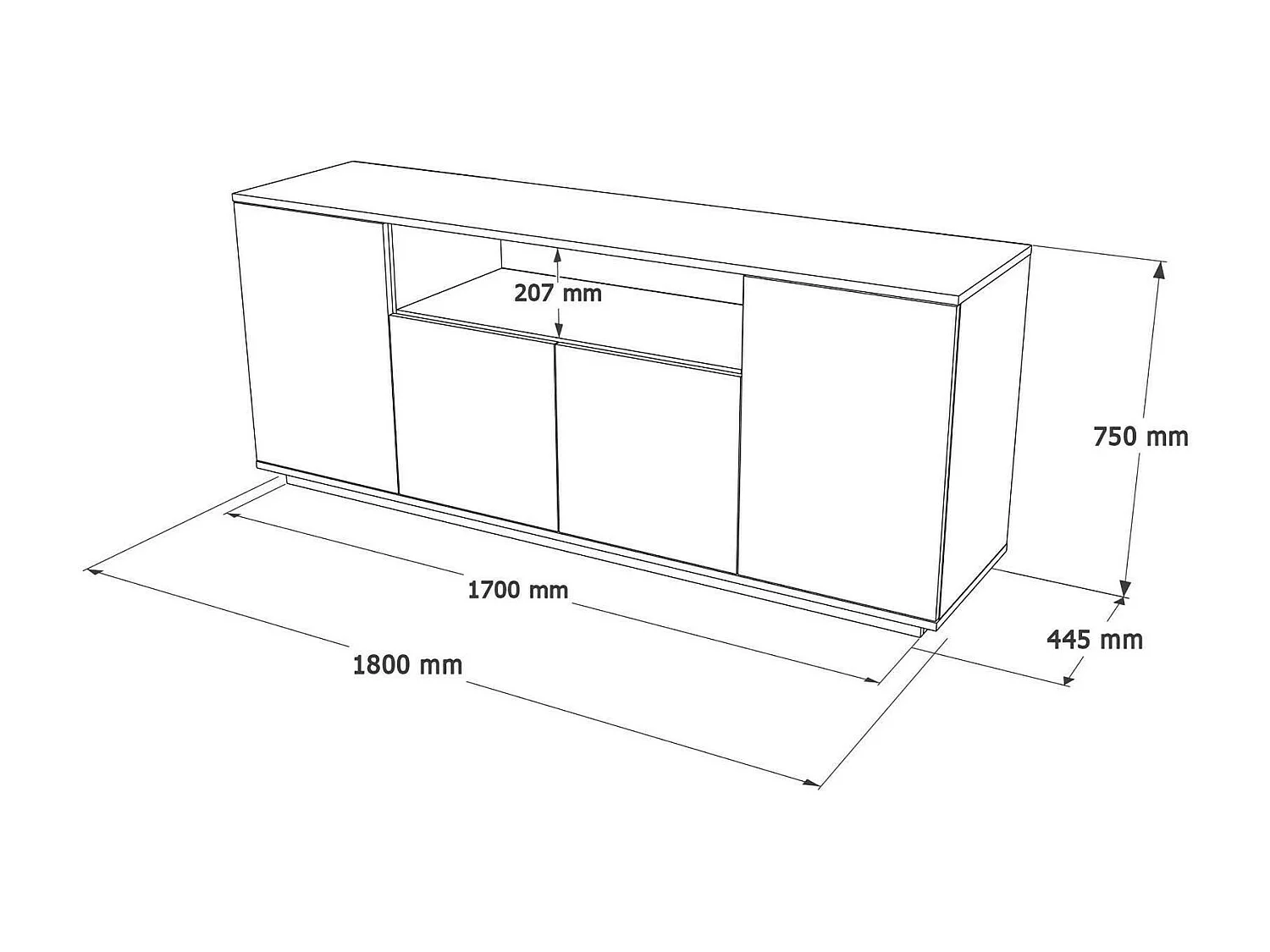 Buffet Nekkar, Buffet du salon, Commode de salon, Garde-manger de cuisine, 180x45h75 cm, Chêne et Blanc