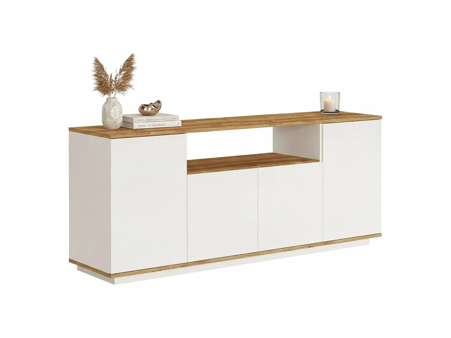 CredenzA Dpas, Buffet de sala de estar, Madia de sala de estar, Despensa de cozinha, 180x45h75 cm, Carvalho e Branco