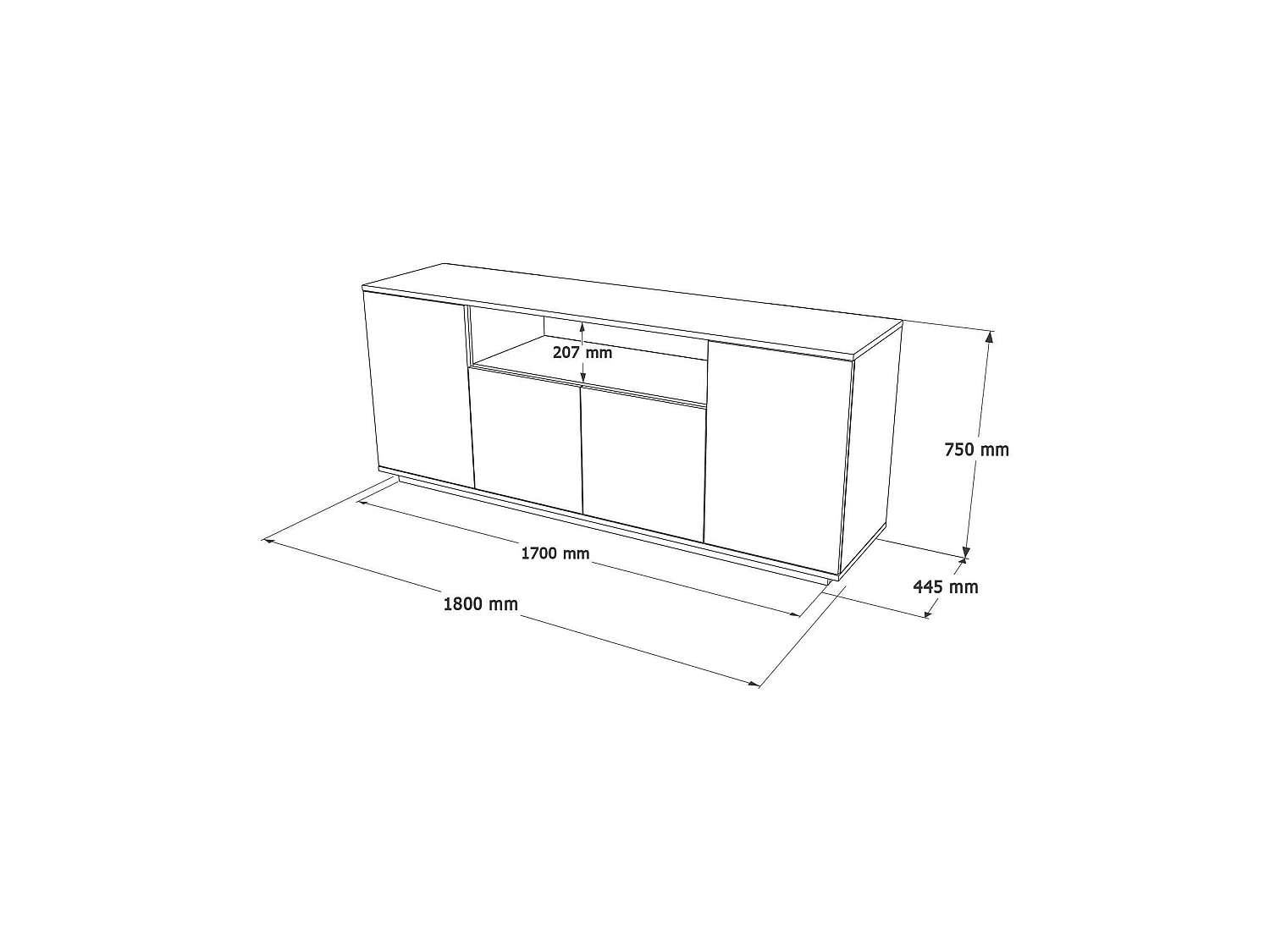 CredenzA Dpas, Buffet de sala de estar, Madia de sala de estar, Despensa de cozinha, 180x45h75 cm, Carvalho e Branco