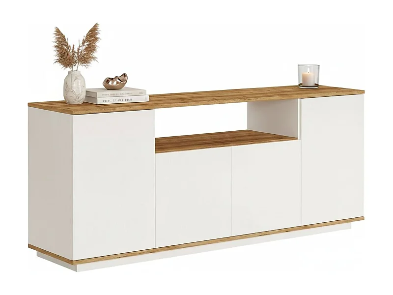 CredenzEen Dpa, Woonkamerbuffet, Woonkamer, Keukenkat, 180x45h75 cm, Eiken en Wit