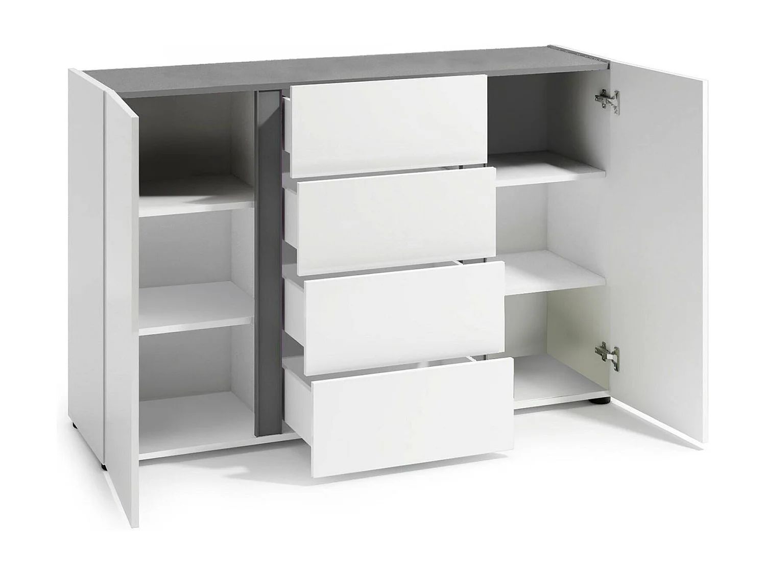 Kommode Dbjarkaso, Wohnzimmerbuffet, Wohnzimmer-Sideboard, Moderne Küchen-Speisekammer, Made in Italy, 140x38h92 cm, Glänzendes Weiß und Anthrazit