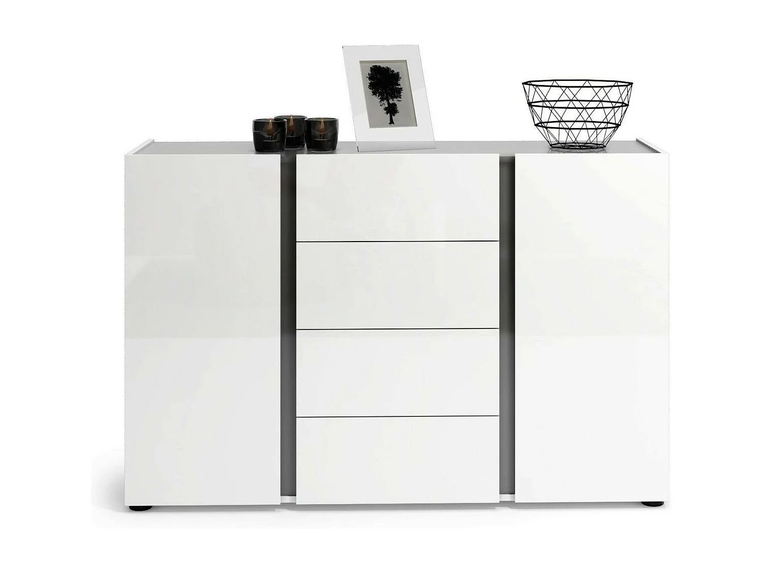 Kommode Dbjarkaso, Wohnzimmerbuffet, Wohnzimmer-Sideboard, Moderne Küchen-Speisekammer, Made in Italy, 140x38h92 cm, Glänzendes Weiß und Anthrazit