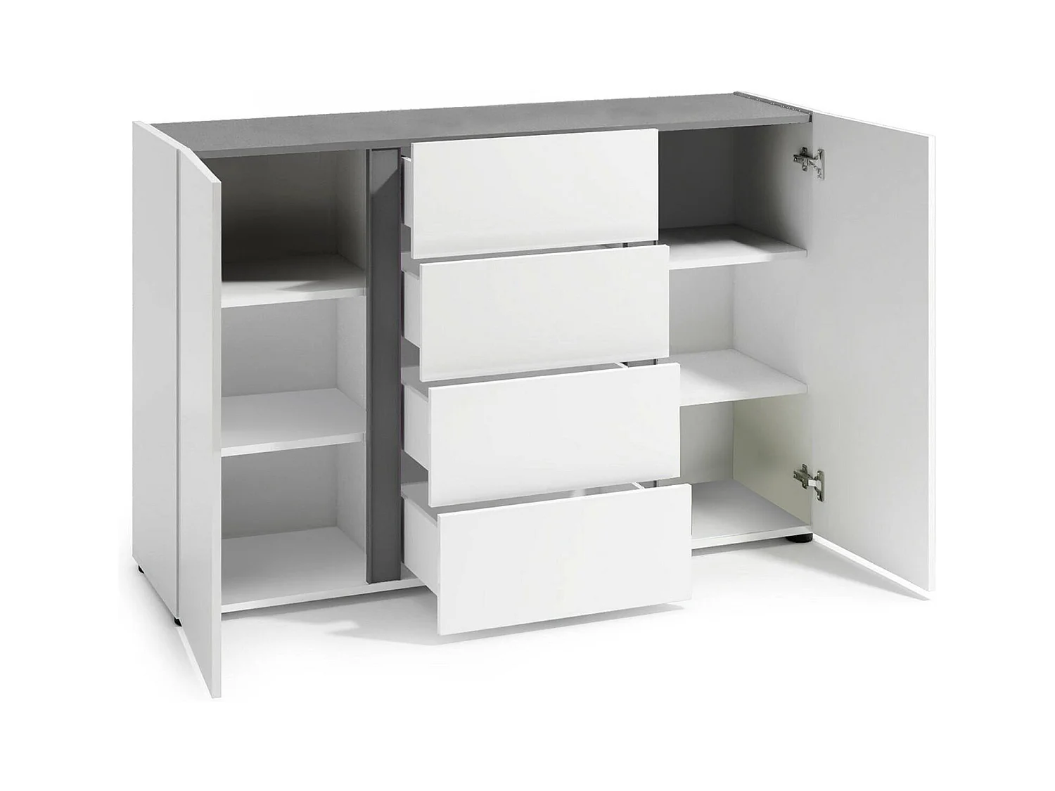 Dbjarkaso dressoir, Woonkamerbuffet, Woonkamertafel, Keukenkast, Made in Italy, 140x38h92 cm, Glanzend wit en Antraciet