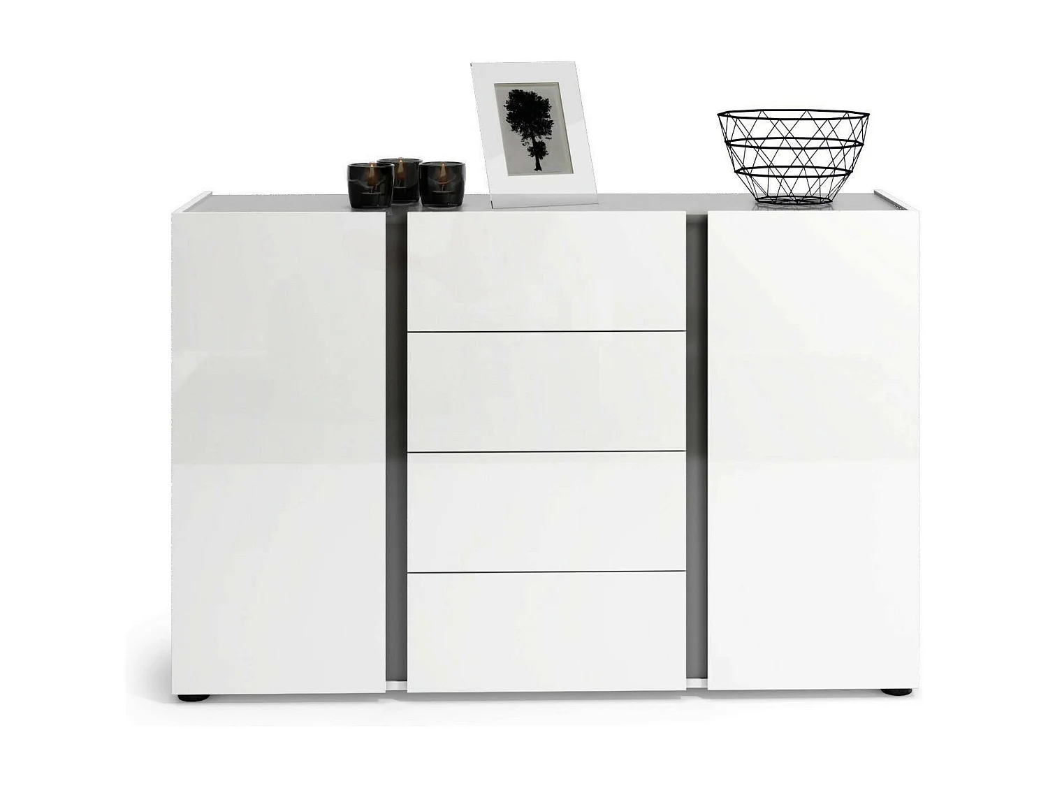 Aparador Dbjarkaso, Buffet de sala de estar, Madia de sala de estar, Despensa de cozinha, Made in Italy, 140x38h92 cm, Branco brilhante e Antracite