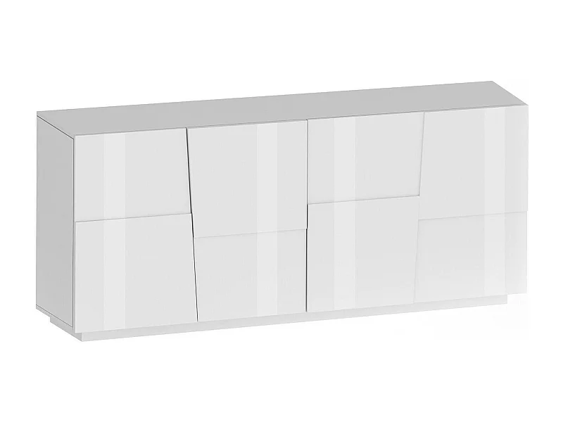 Buffet Yago, Buffet de salon, Buffet de salon moderne avec 4 portes, 200x44h86 cm, Blanc brillant