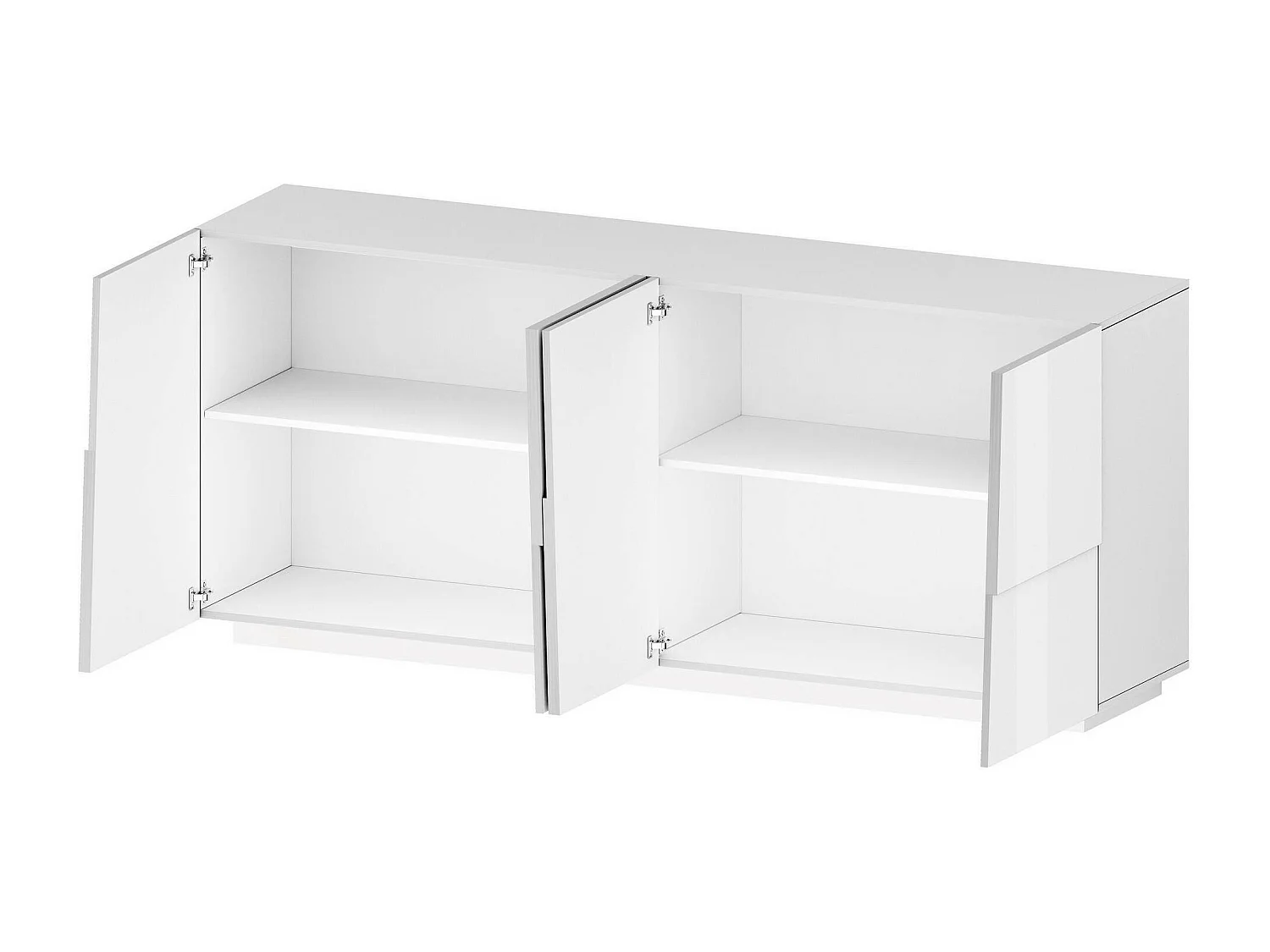 Buffet Yago, Buffet de salon, Buffet de salon moderne avec 4 portes, 200x44h86 cm, Blanc brillant