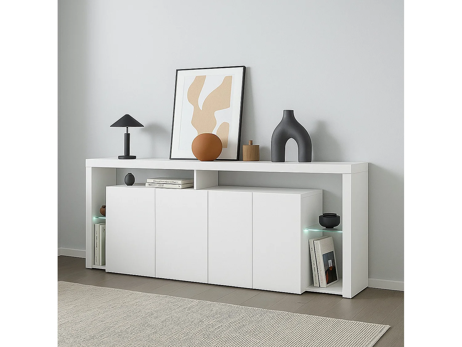 Buffet Willer, Buffet de salon 3 portes, Buffet de salon, Buffet moderne, 100% Made in Italy, 200x40h80 cm, Blanc brillant