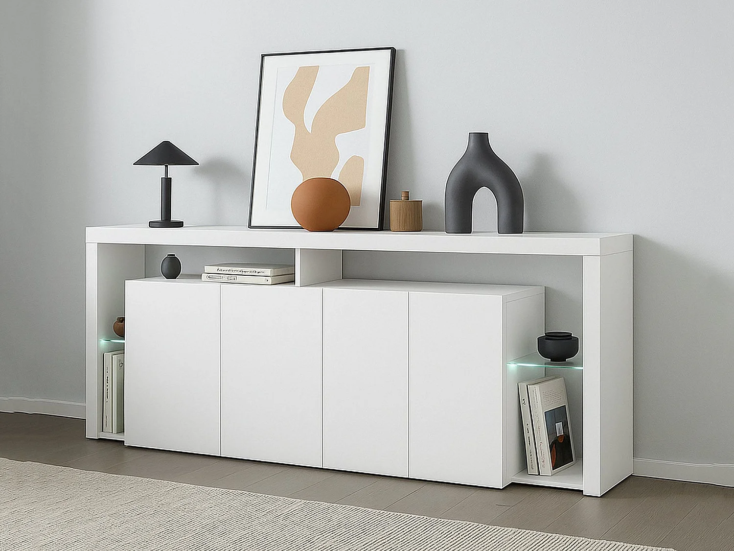 Buffet Willer, Buffet de salon 3 portes, Buffet de salon, Buffet moderne, 100% Made in Italy, 200x40h80 cm, Blanc brillant