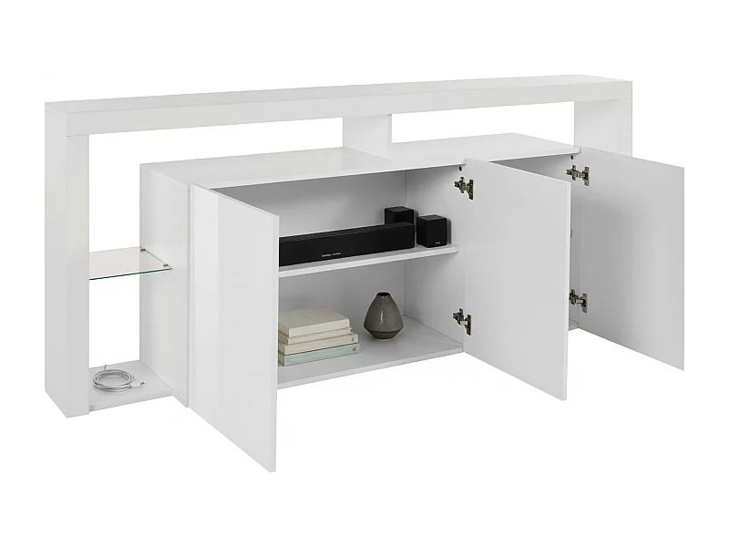 Credenza Ddariv, Buff3-deurs woonkamer, Woonkamer, Modern dressoir, 100% Made in Italy, 200x40h80 cm, Glanzend wit