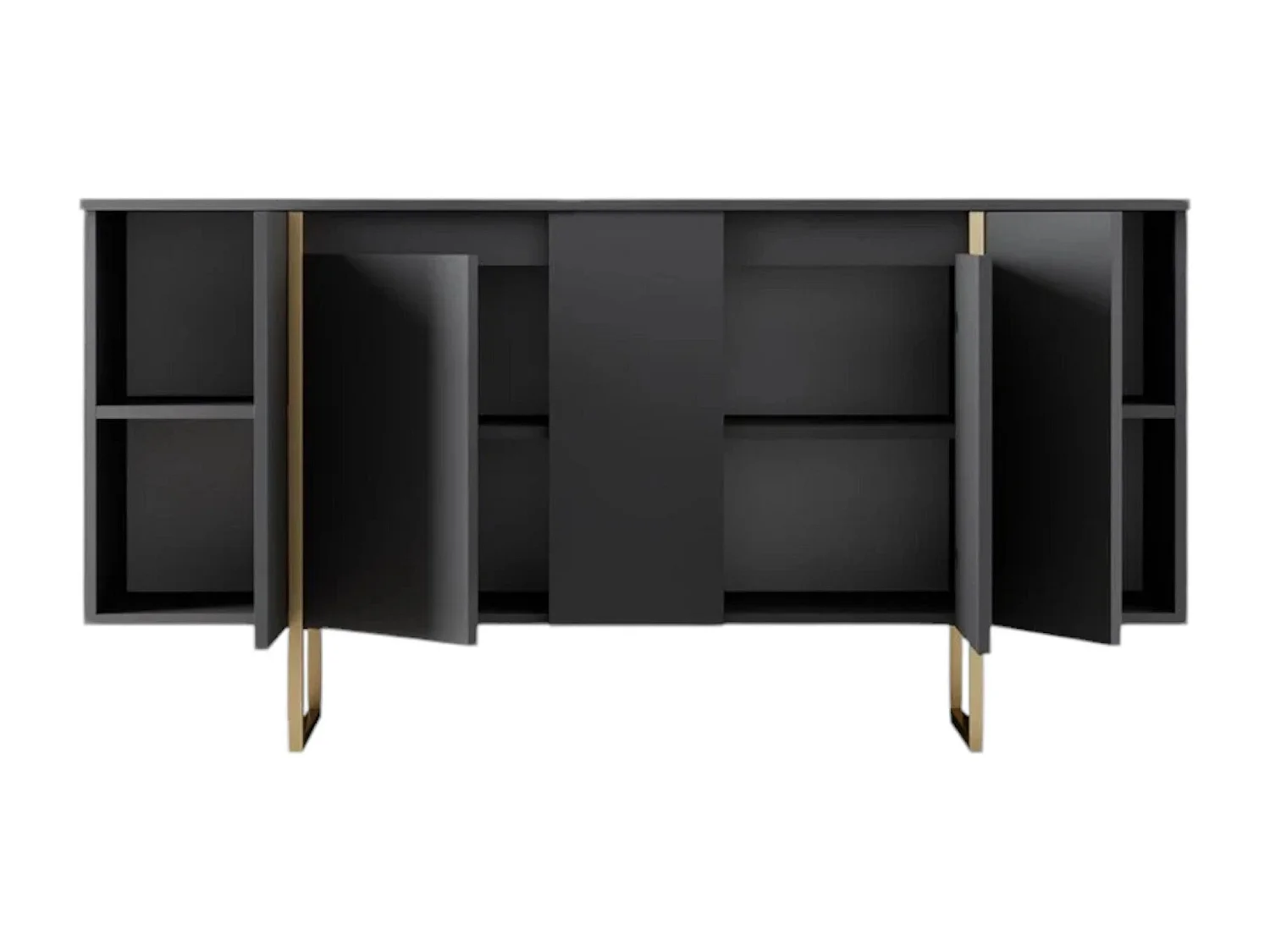 Buffet Betel, Buffet du salon, Commode de salon, Garde-manger de cuisine, 160x35h80 cm, Noyer et Or