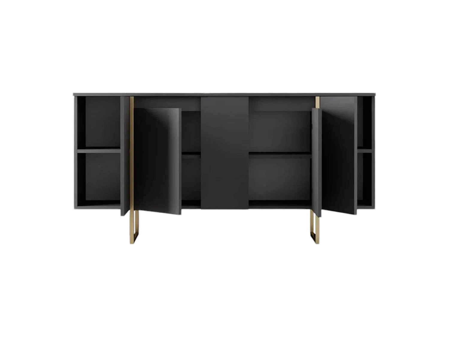 Buffet Betel, Buffet du salon, Commode de salon, Garde-manger de cuisine, 160x35h80 cm, Noyer et Or