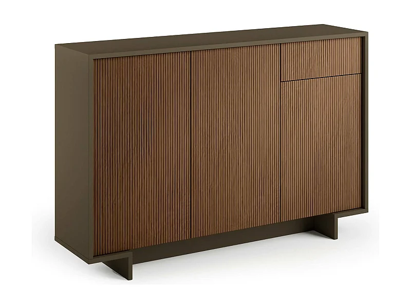 Buffet Aneto, Buffet de salon, Buffet de salon avec 3 portes et 1 tiroir, 100% Made in Italy, 134x35h87 cm, Marron et Noyer