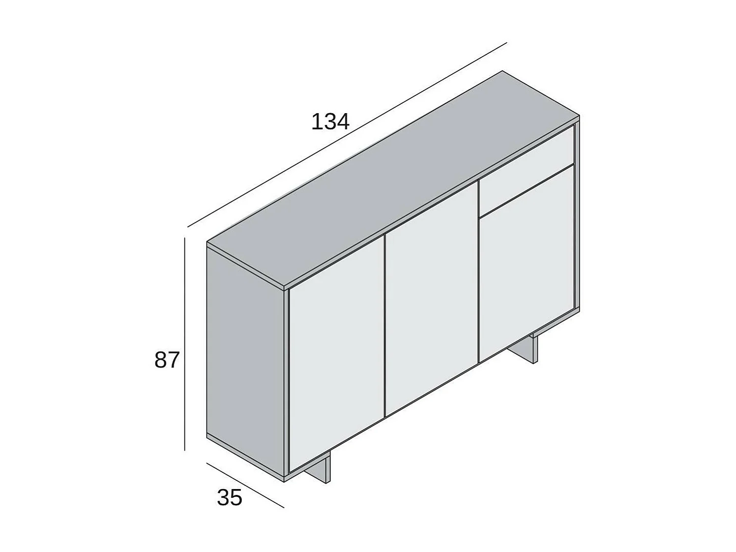 Aparador Dbakayok, Aparador de salón, Buffet de salón con 3 puertas y 1 cajón, 100% Made in Italy, 134x35h87 cm, Marrón y Nogal