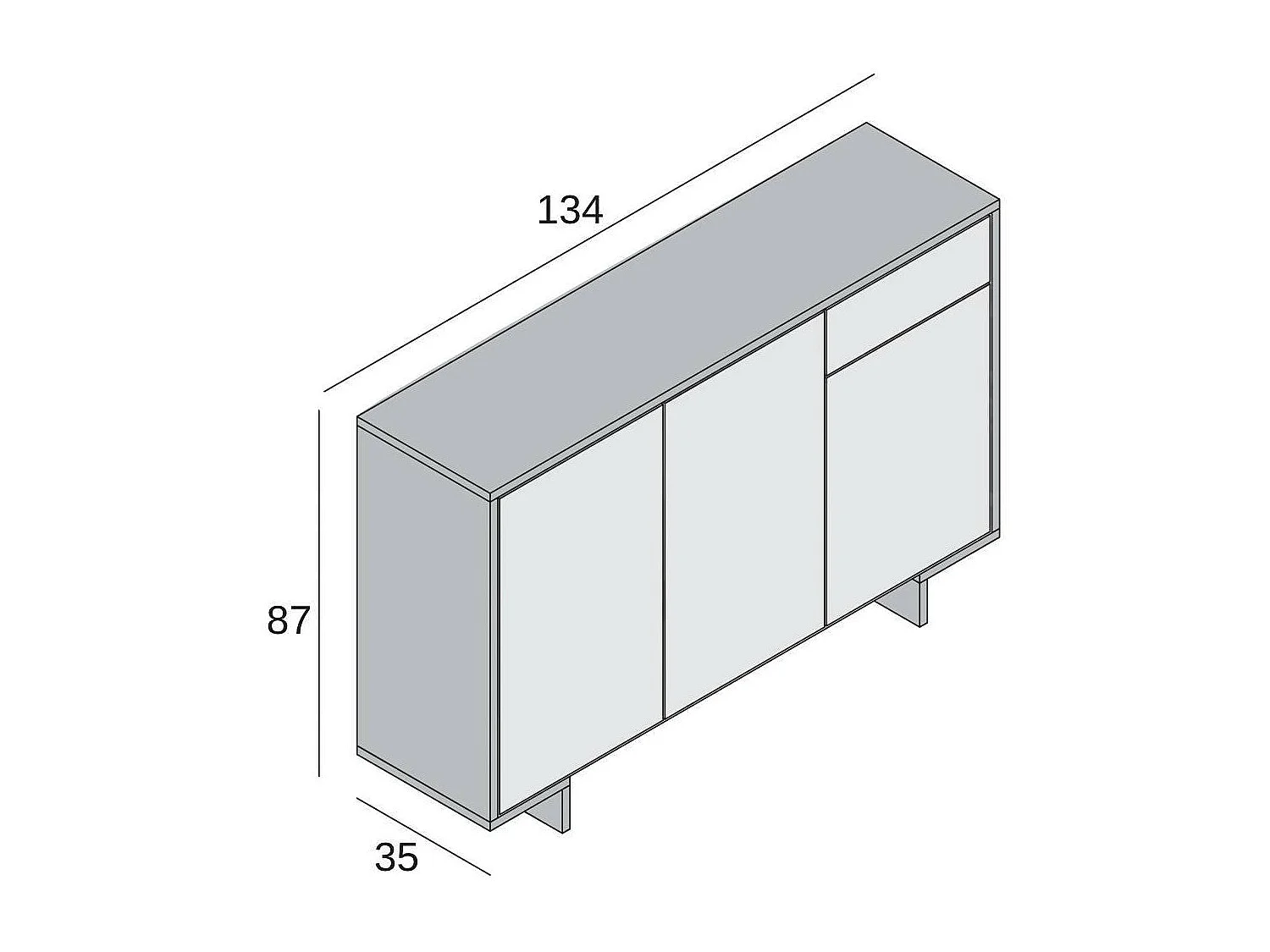 Aparador Dbakayok, Madia de sala de estar, Buffet de sala com 3 portas e 1 gaveta, 100% Made in Italy, 134x35h87 cm, Castanho e Nogueira