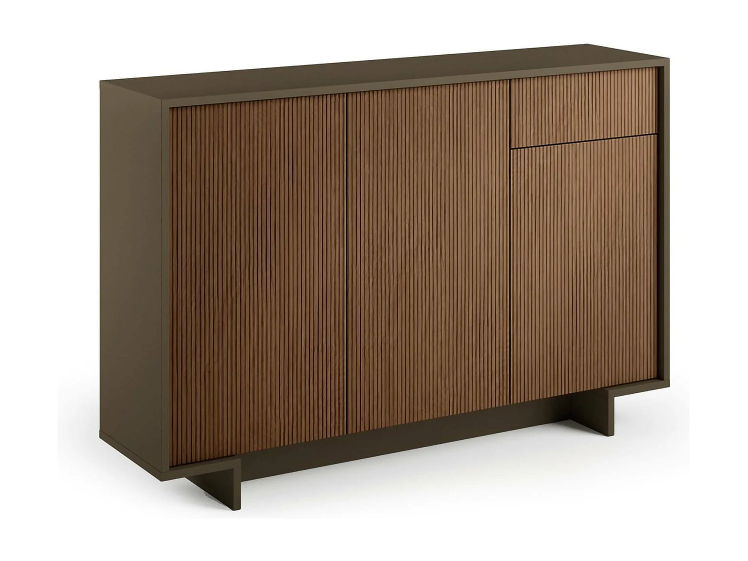 Dbakayok dressoir, Woonkamer, Woonkamerbuffet met 3 deuren en 1 lade, 100% Made in Italy, 134x35h87 cm, Bruin en Walnoot