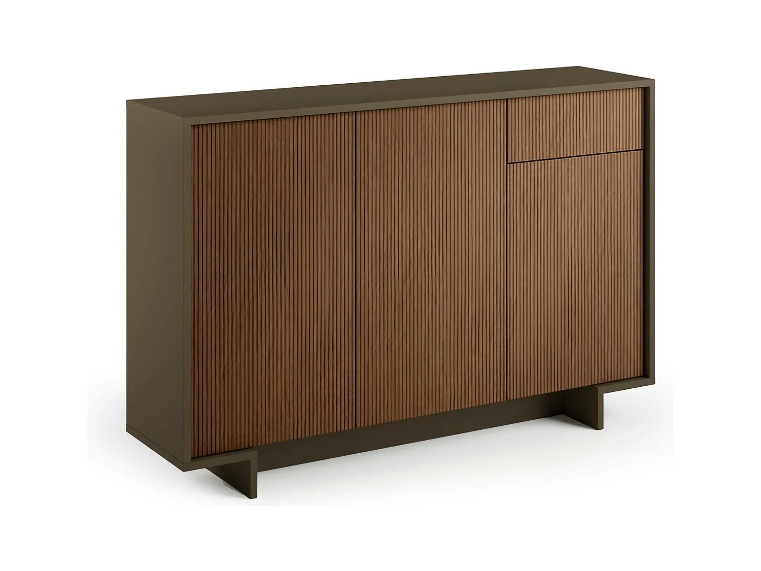 Aparador Dbakayok, Madia de sala de estar, Buffet de sala com 3 portas e 1 gaveta, 100% Made in Italy, 134x35h87 cm, Castanho e Nogueira