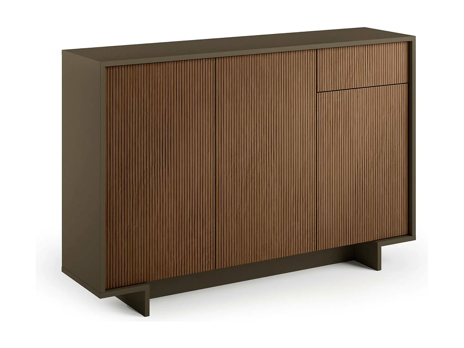 Dbakayok dressoir, Woonkamer, Woonkamerbuffet met 3 deuren en 1 lade, 100% Made in Italy, 134x35h87 cm, Bruin en Walnoot
