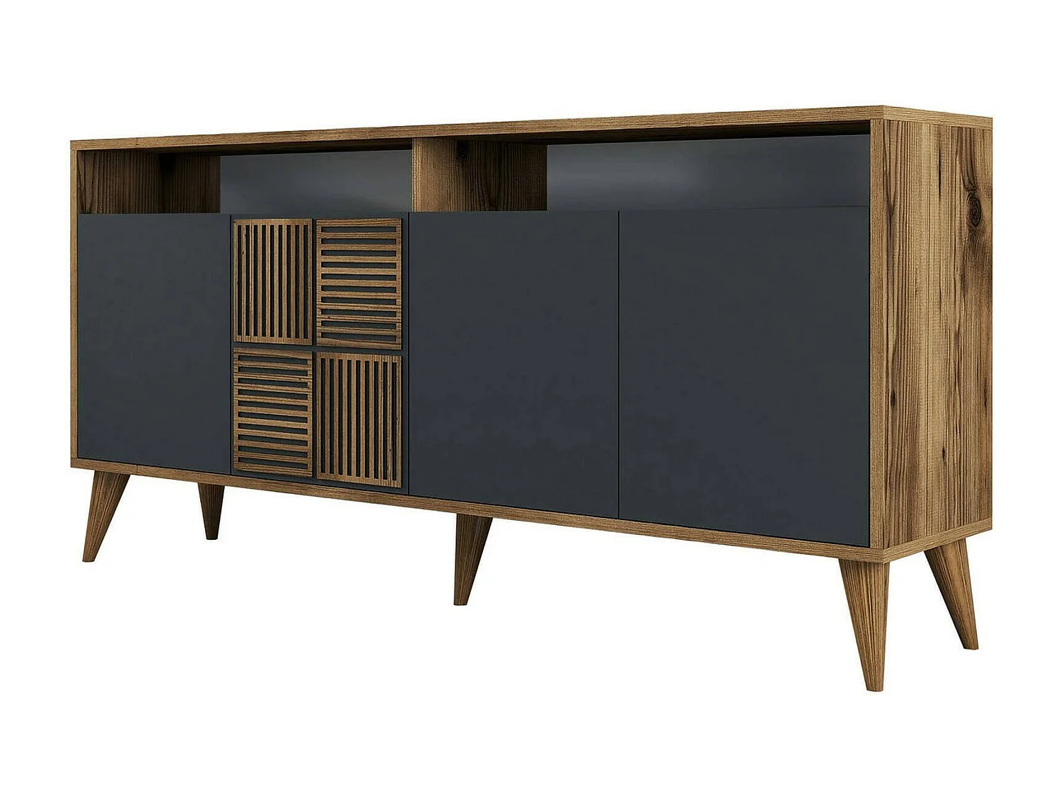 Buffet Scorpio, Buffet du salon, Commode de salon, Garde-manger de cuisine, 160x35h79 cm, Noyer et Anthracite