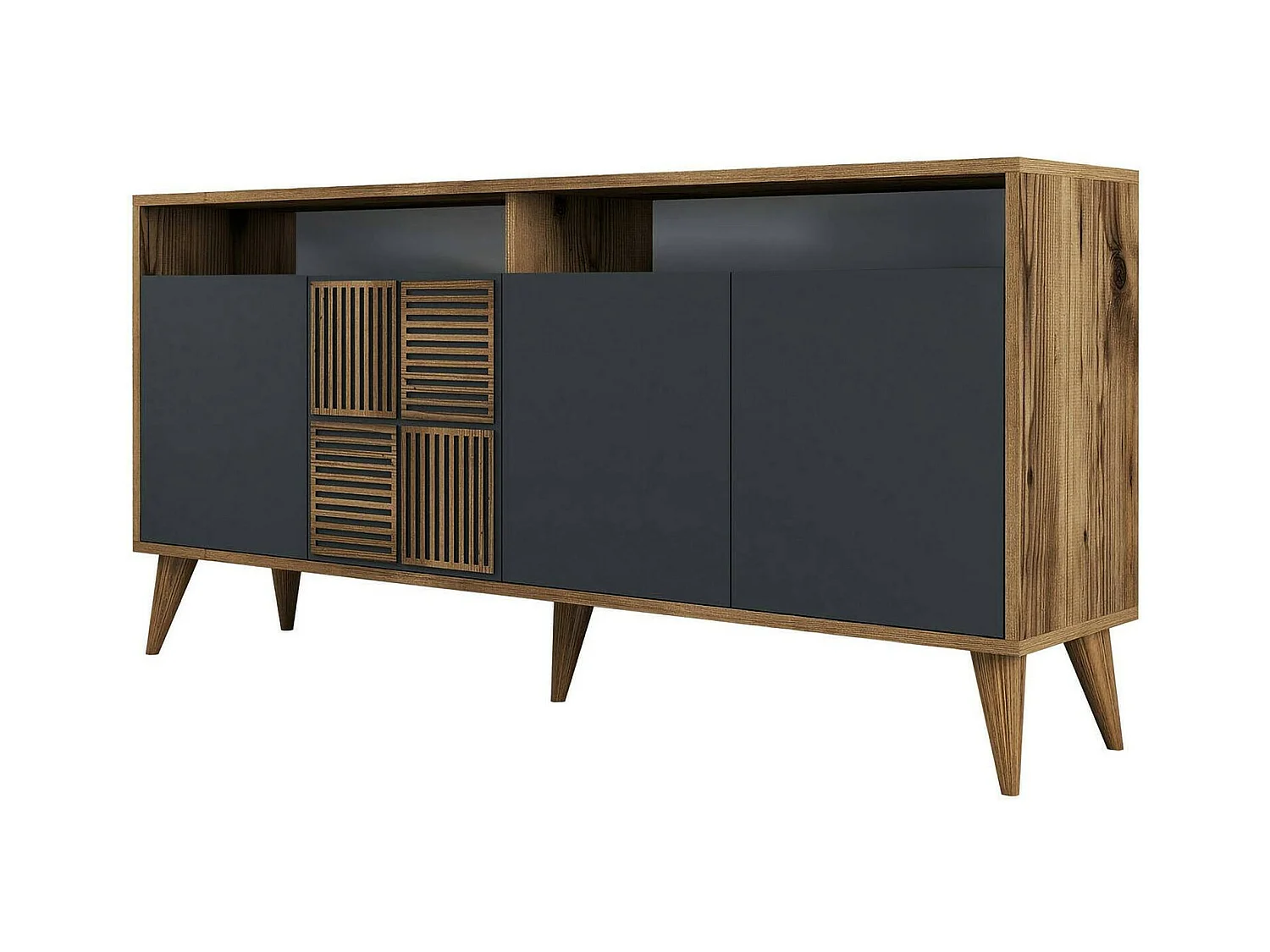 Buffet Scorpio, Buffet du salon, Commode de salon, Garde-manger de cuisine, 160x35h79 cm, Noyer et Anthracite