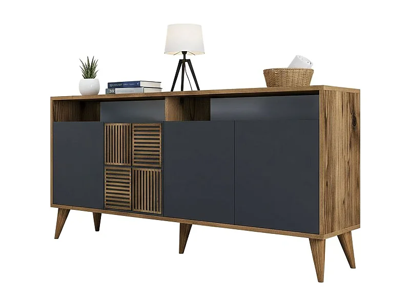 Dpiccion dressoir, BuffetWoonkamer, Woonkamer, Keukenkast, 160x35h79 cm, Walnoot en Antraciet