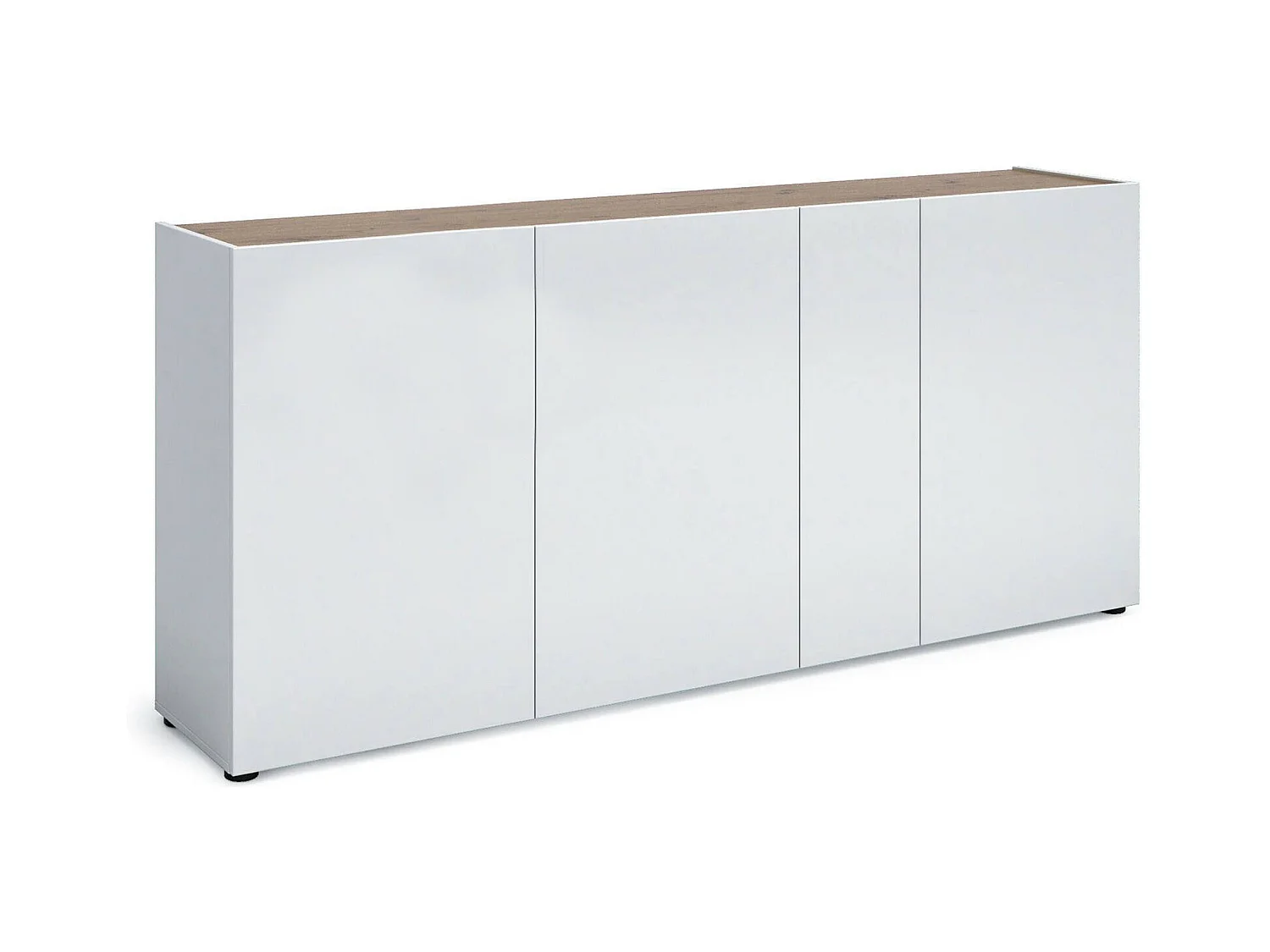 Buffet Ulundi, Buffet du salon, Commode de salon, Garde-manger de cuisine, Made in Italy, 203x40h92 cm, Blanc brillant et chêne