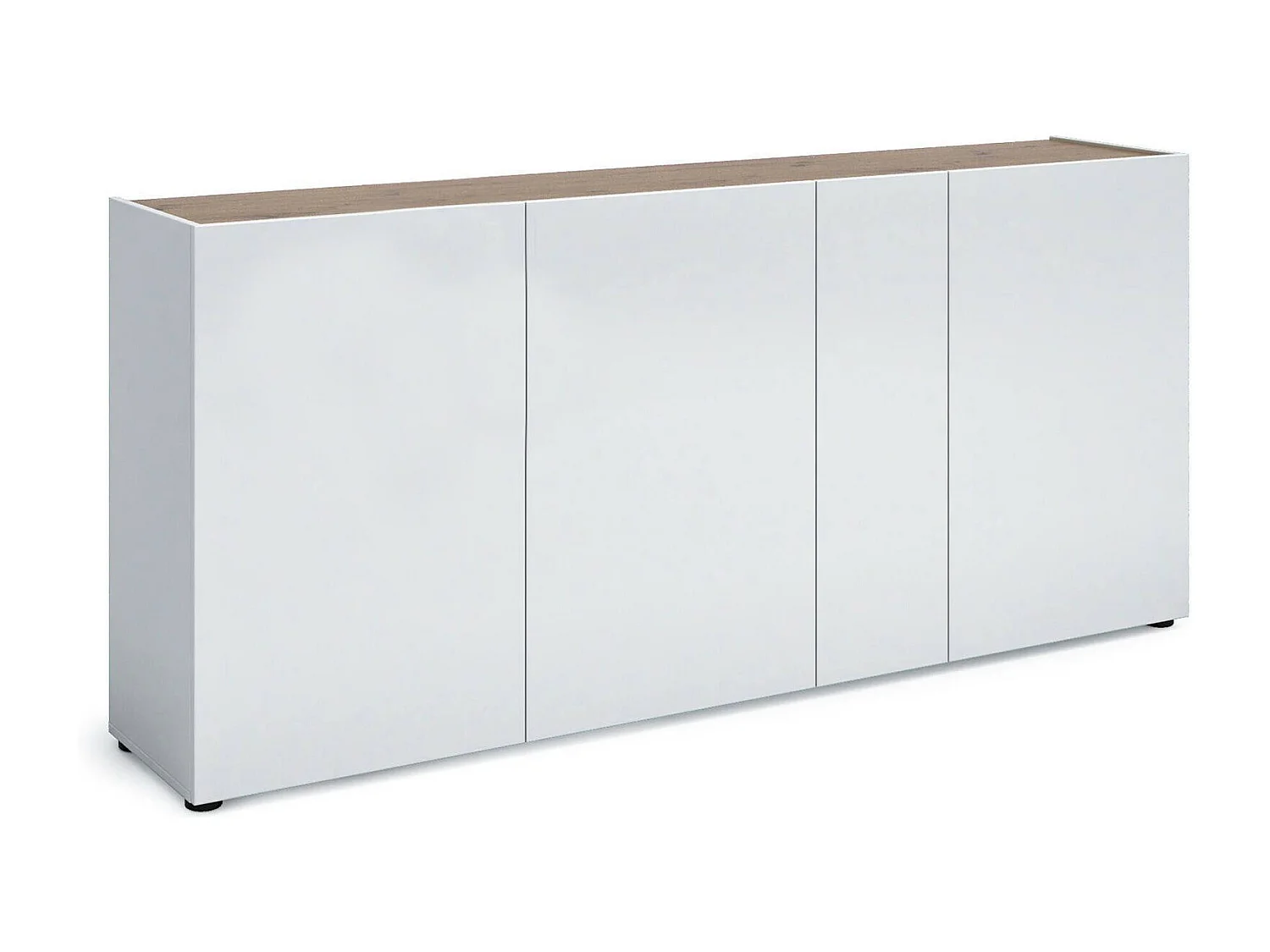 Dgasparin dressoir, buffet in de woonkamer, woonkamer, bijkastA, Made in Italy, 203x40h92 cm, glanzend wit en eiken