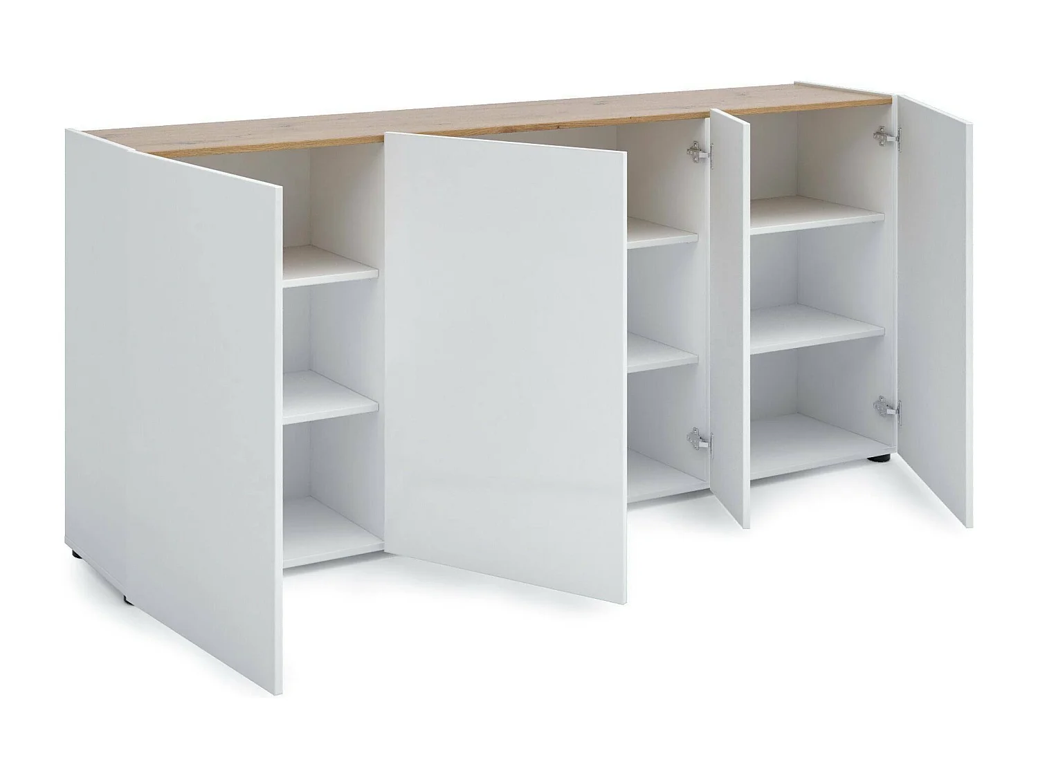 Dgasparin dressoir, buffet in de woonkamer, woonkamer, bijkastA, Made in Italy, 203x40h92 cm, glanzend wit en eiken