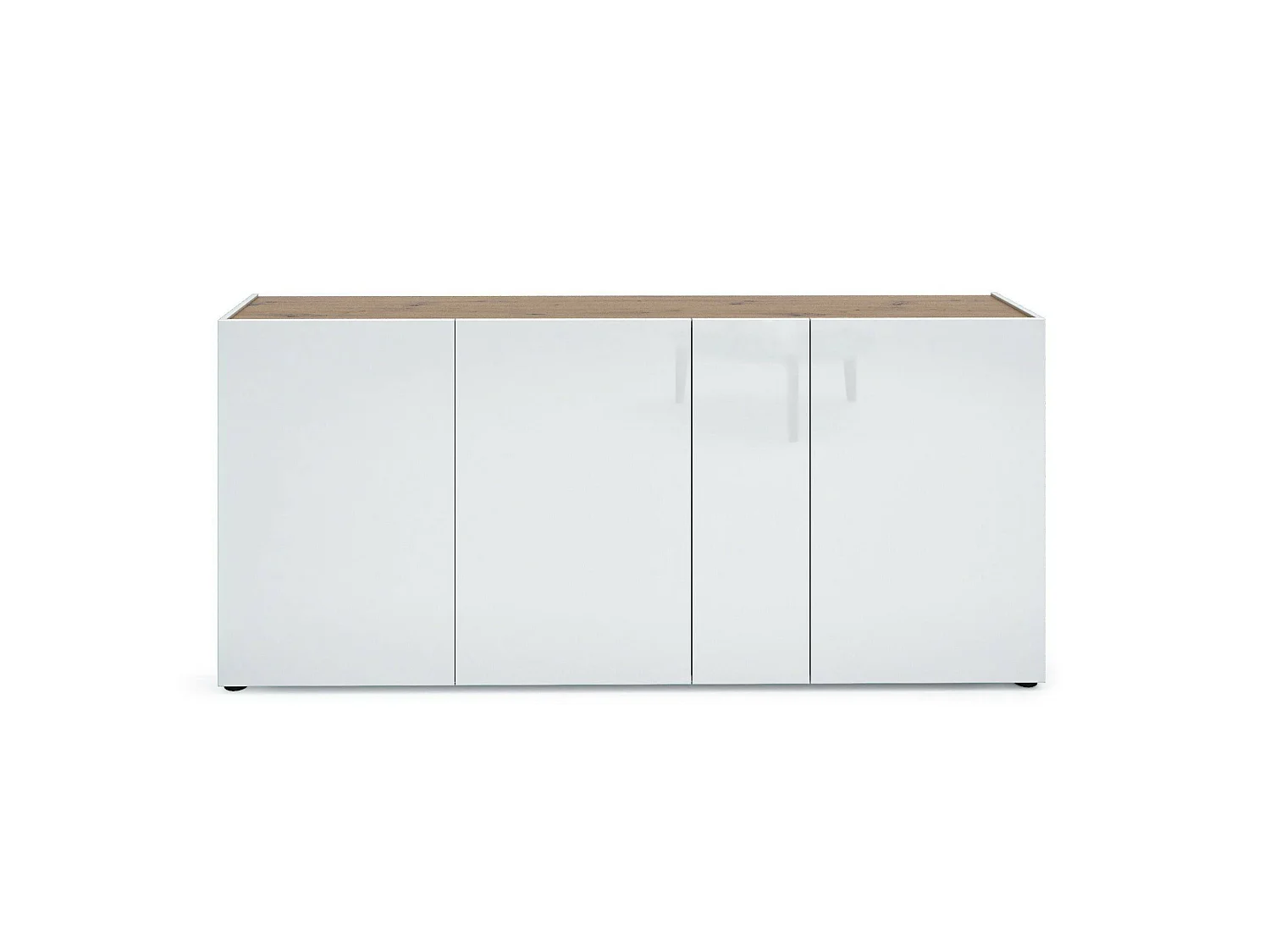 Aparador Dgasparin, Bufé de salón, Aparador de salón, Despensa de cocina, Made in Italy, 203x40h92 cm, Blanco brillante y Roble
