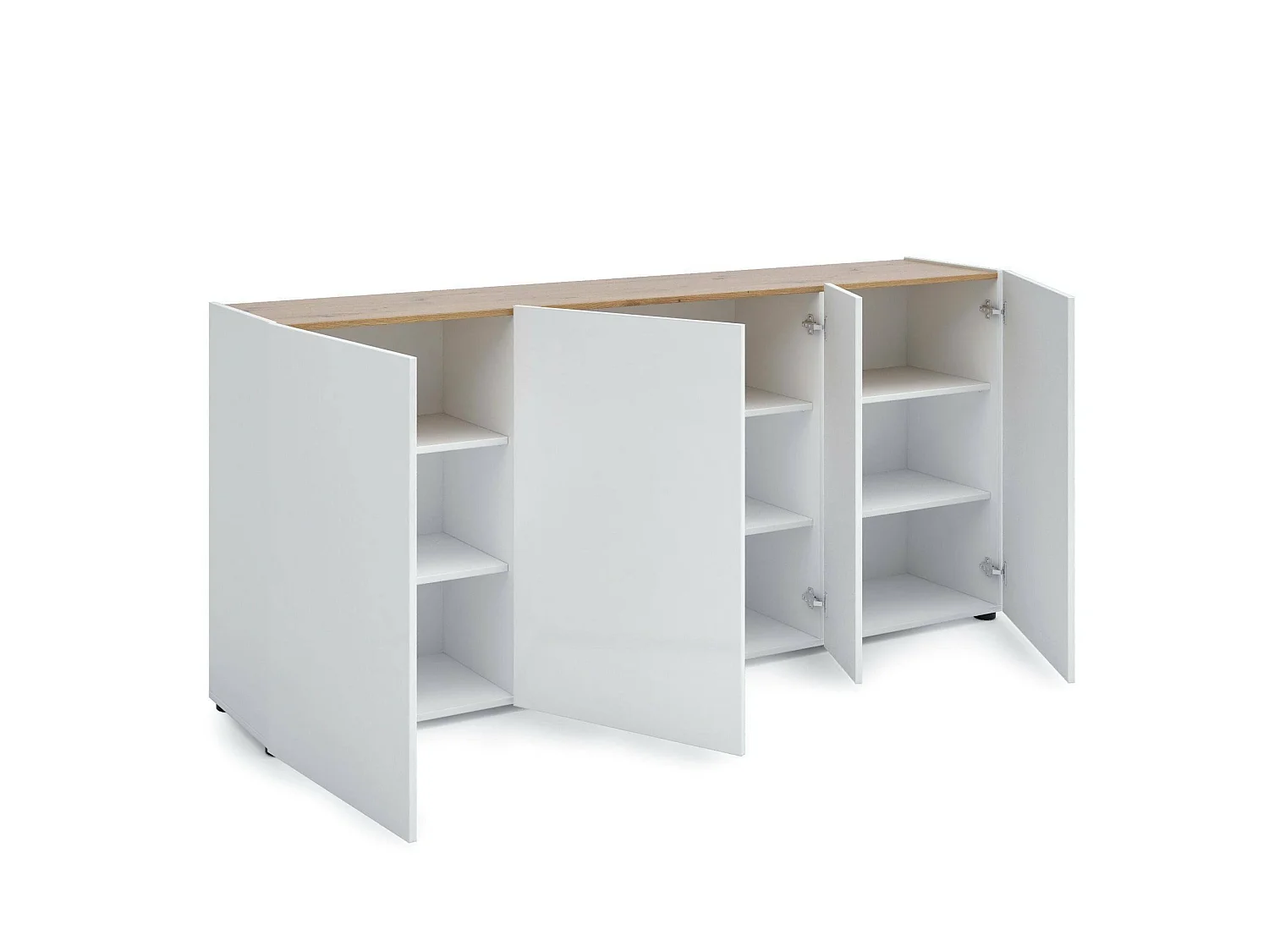 Aparador Dgasparin, Bufé de salón, Aparador de salón, Despensa de cocina, Made in Italy, 203x40h92 cm, Blanco brillante y Roble