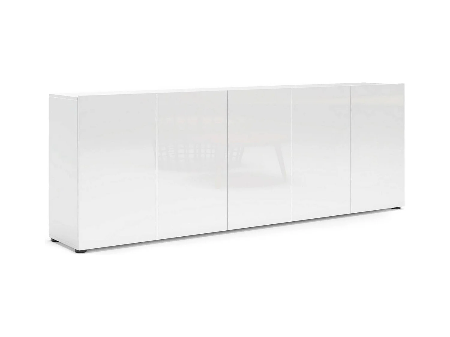 Dficcadent dressoir, Woonkamerbuffet, Woonkamer, Keukenkast, Made in Italy, 225x38h79 cm, Glanzend wit