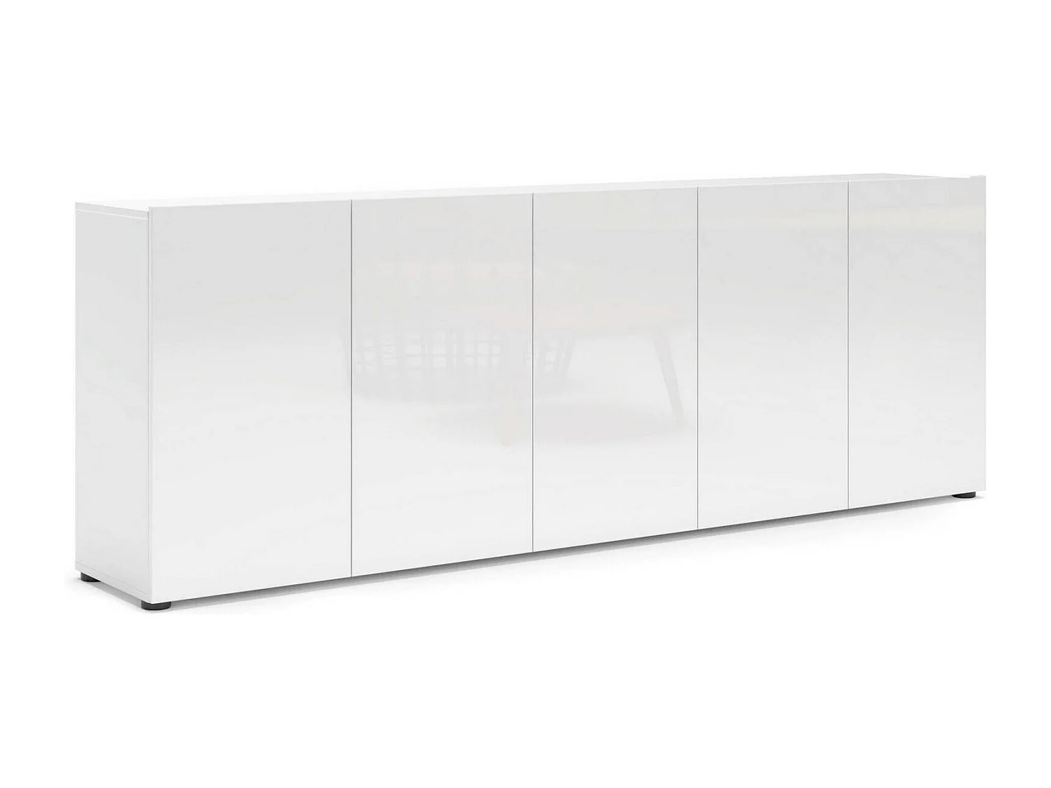Buffet Komani, Buffet du salon, Commode de salon, Garde-manger de cuisine, Made in Italy, 225x38h79 cm, Blanc brillant