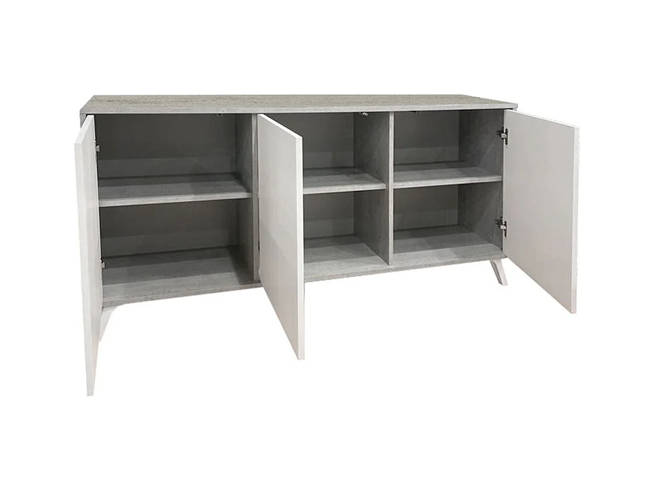 Buffet Weddell, Buffet du salon, Commode de salon, Garde-manger de cuisine, 154x40h72 cm, Gris clair et Blanc