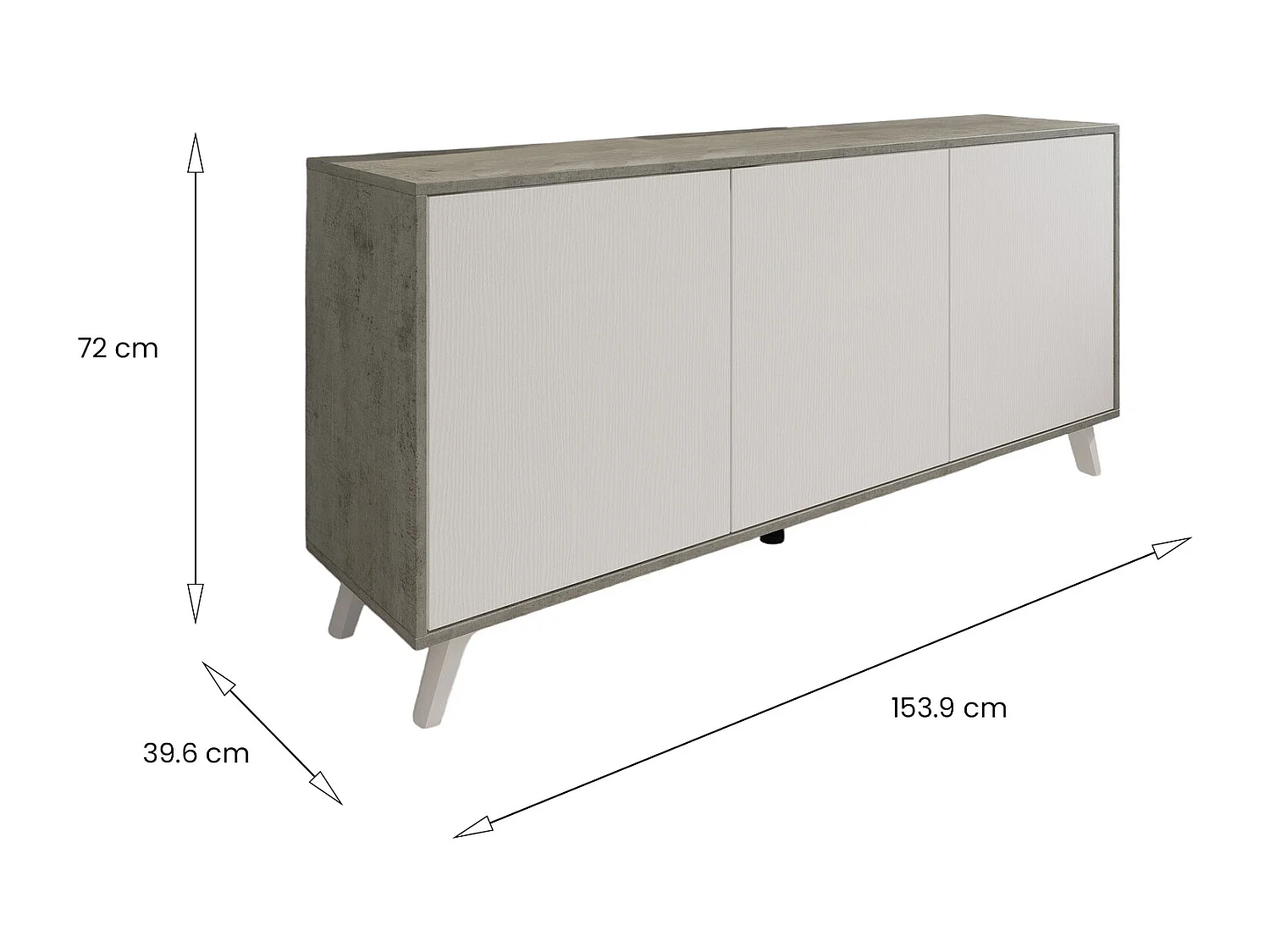 Dabaid Dressoir, Woonkamerbuffet, Woonkamer, Keukenkast, 154x40h72 cm, Lichtgrijs en Wit