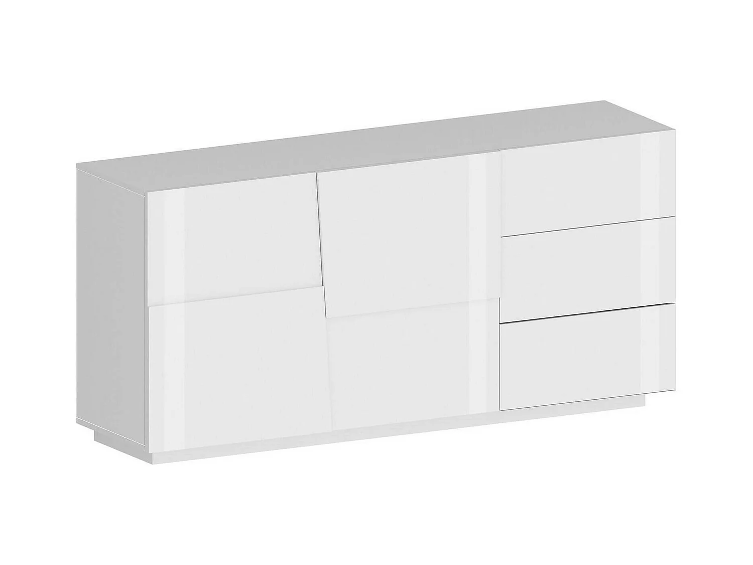 Buffet Xavier, Buffet de salon, Buffet de salon avec 2 portes et 3 tiroirs, 180x44h86 cm, Blanc brillant
