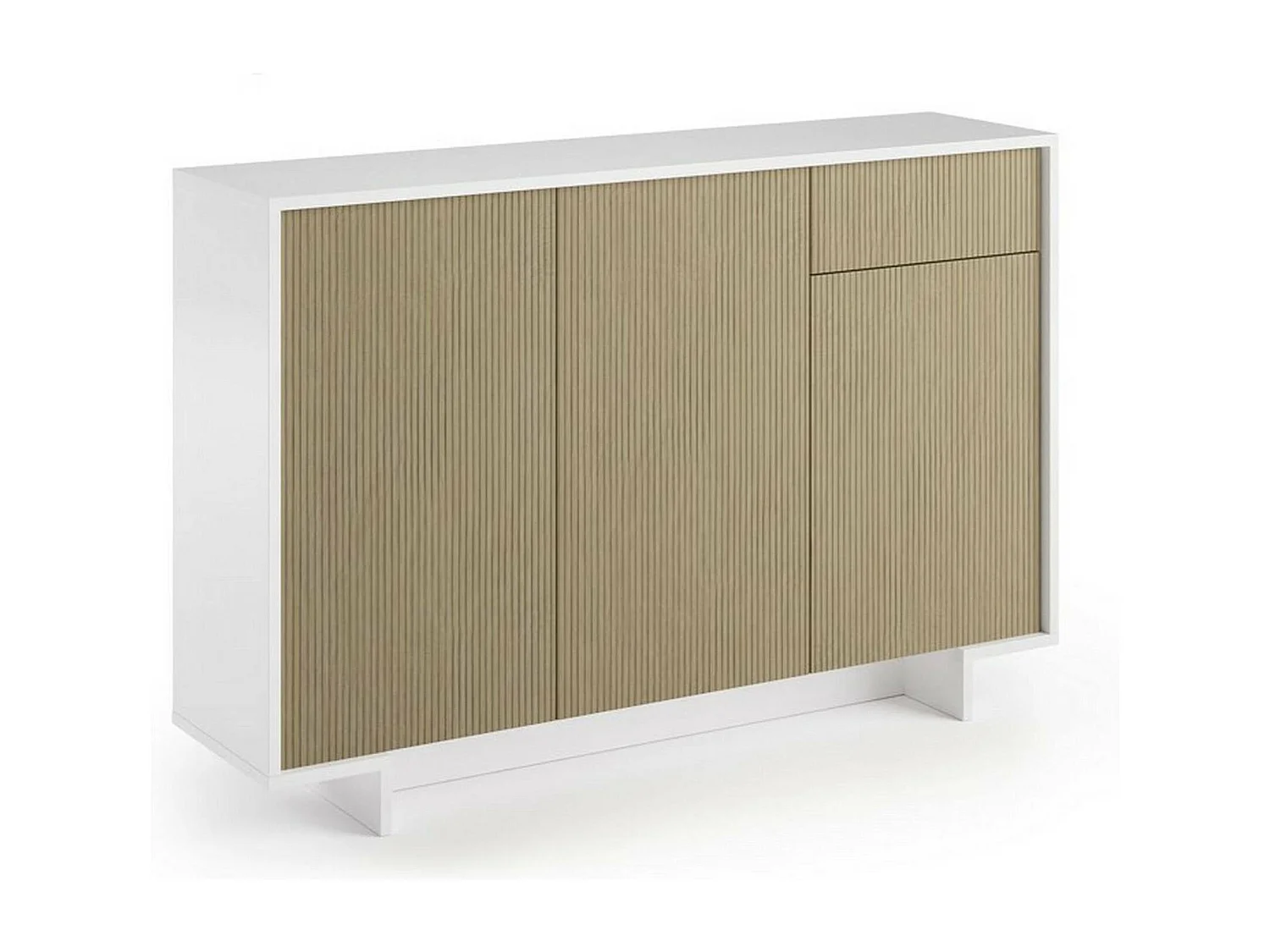 Buffet Aneto, Buffet de salon, Buffet de salon avec 3 portes et 1 tiroir, 100% Made in Italy, 134x35h87 cm, Blanc et Beige