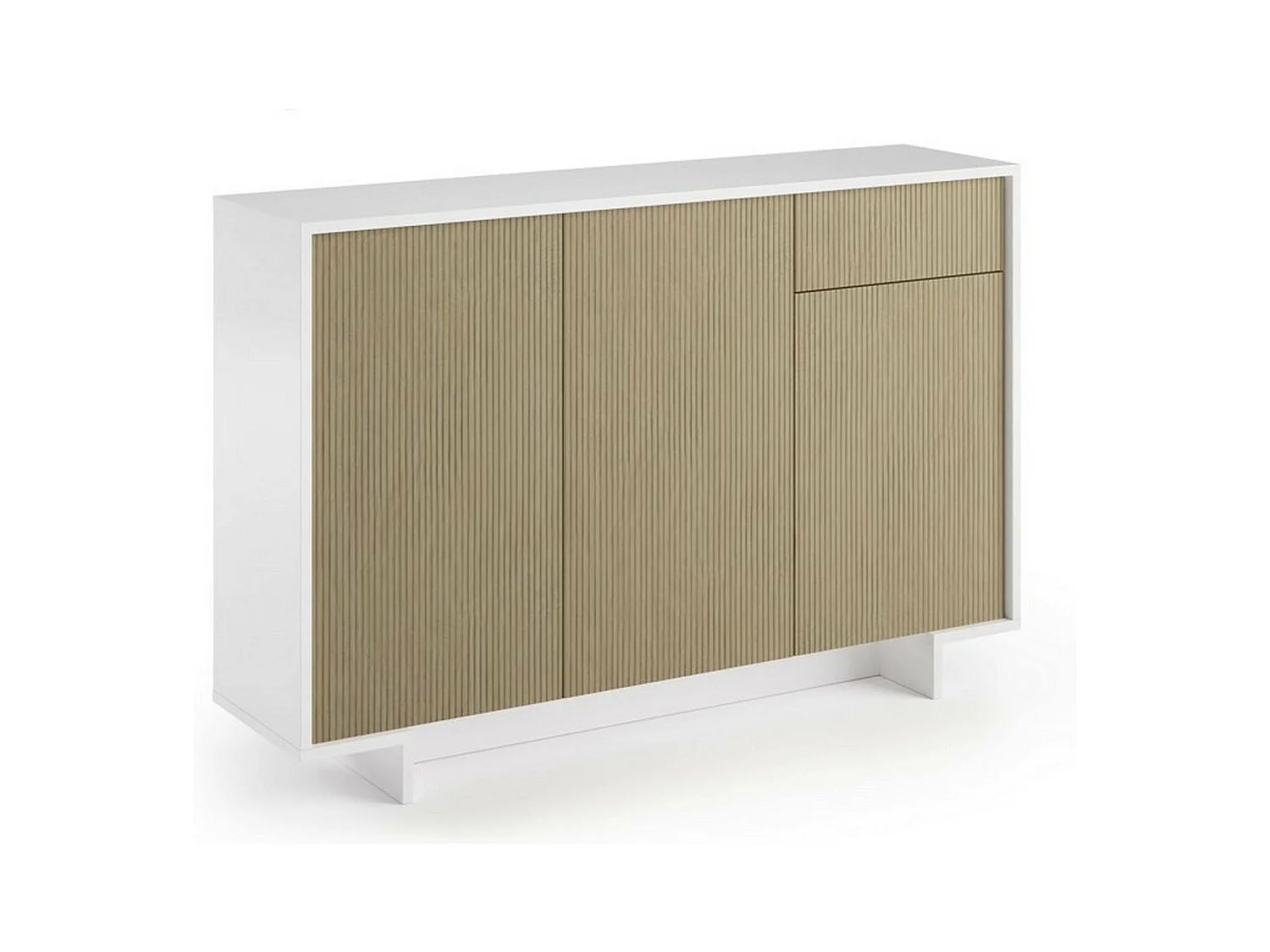 Dbakayok dressoir, woonkamermadia, buffet met 3 deuren en 1 lade, 100% Made in Italy, 134x35h87 cm, Wit en Beige