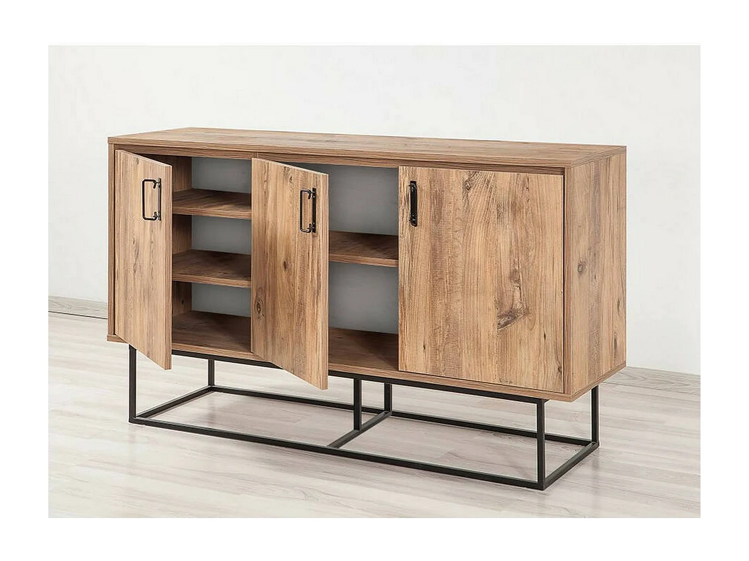 Drad Dressoir, Woonkamer Buffet, Woonkamer Eetkamer, Keuken Pantry, 140x40h80 cm, Eiken en Zwart
