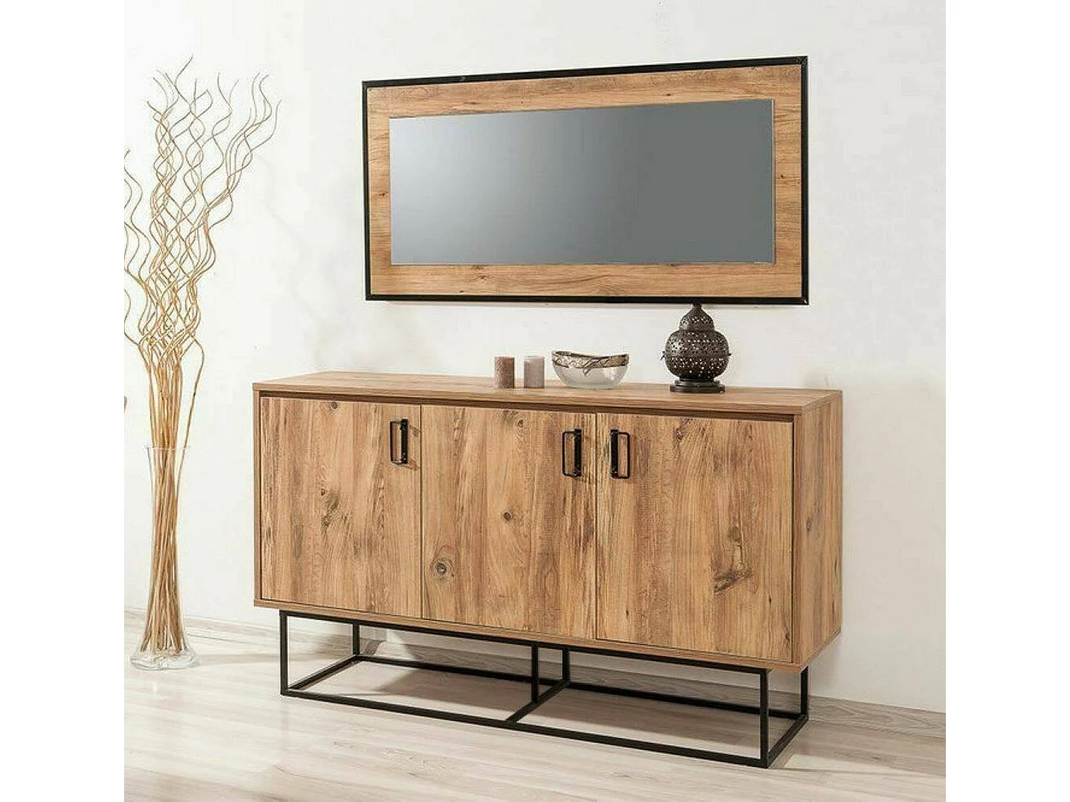 Drad Dressoir, Woonkamer Buffet, Woonkamer Eetkamer, Keuken Pantry, 140x40h80 cm, Eiken en Zwart