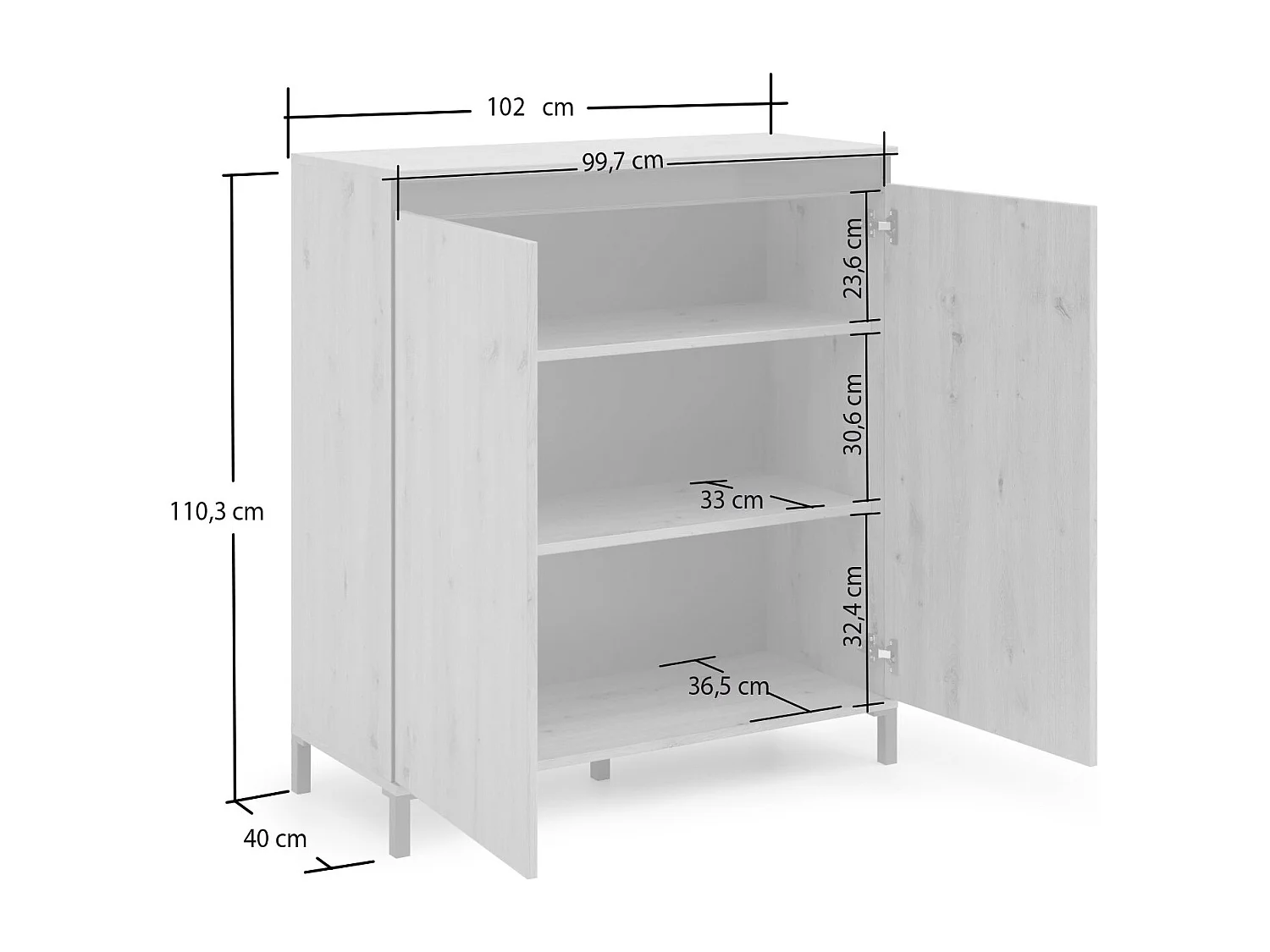 Buffet Giuba, Buffet du salon, Commode de salon, Garde-manger de cuisine, Made in Italy, 100x40h110 cm, Blanc brillant et anthracite