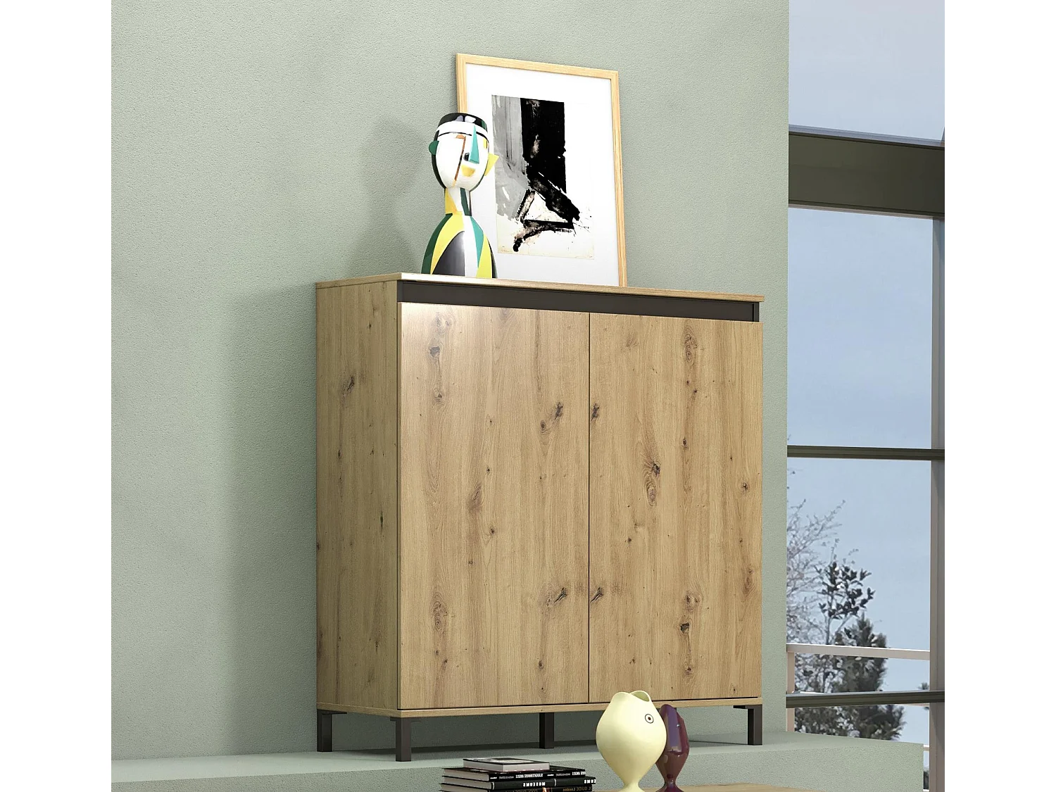 Aparador Dcolasuonn, Buffet de sala, Aparador de sala, Despensa de cozinha, Made in Italy, 100x40h110 cm, Branco brilhante e Antracite