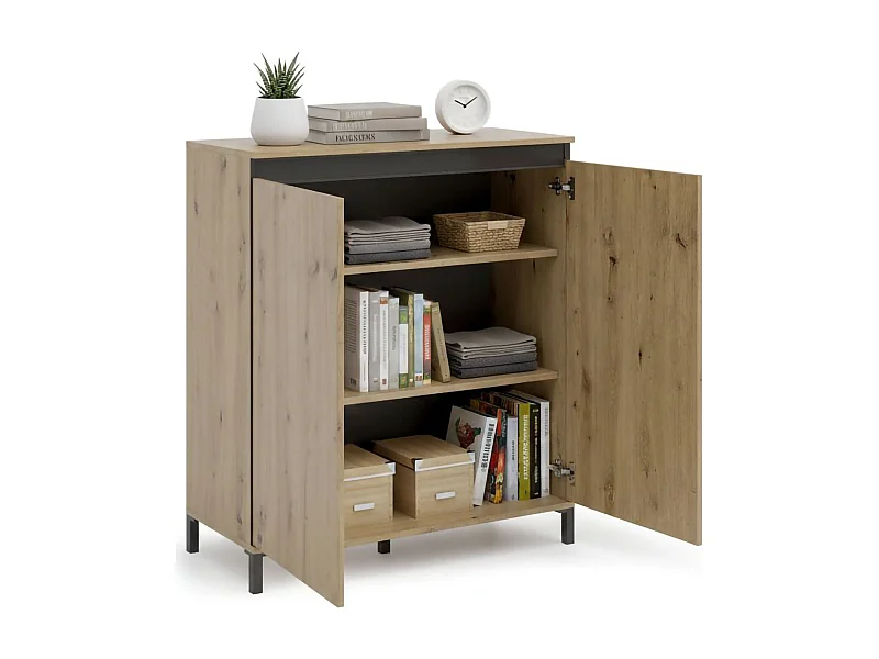 Kommode Dcolasuonn, Wohnzimmerbuffet, Wohnzimmer-Sideboard, Moderne Küchen-Speisekammer, Made in Italy, 100x40h110 cm, Glänzendes WeiÃŸ und Anthrazit