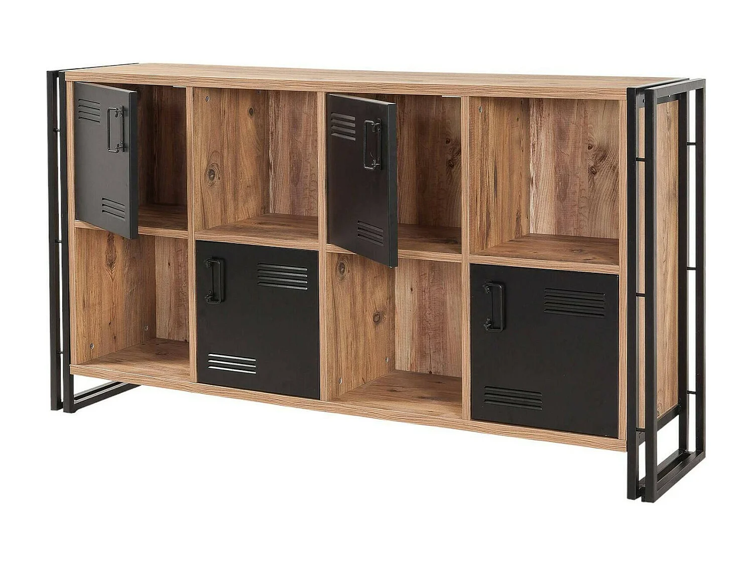 Buffet Altirk, Buffet du salon, Commode de salon, Garde-manger de cuisine, 164x35h89 cm, Chêne et Noir