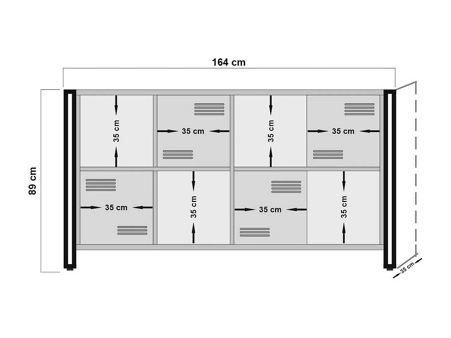 Buffet Altirk, Buffet du salon, Commode de salon, Garde-manger de cuisine, 164x35h89 cm, Chêne et Noir