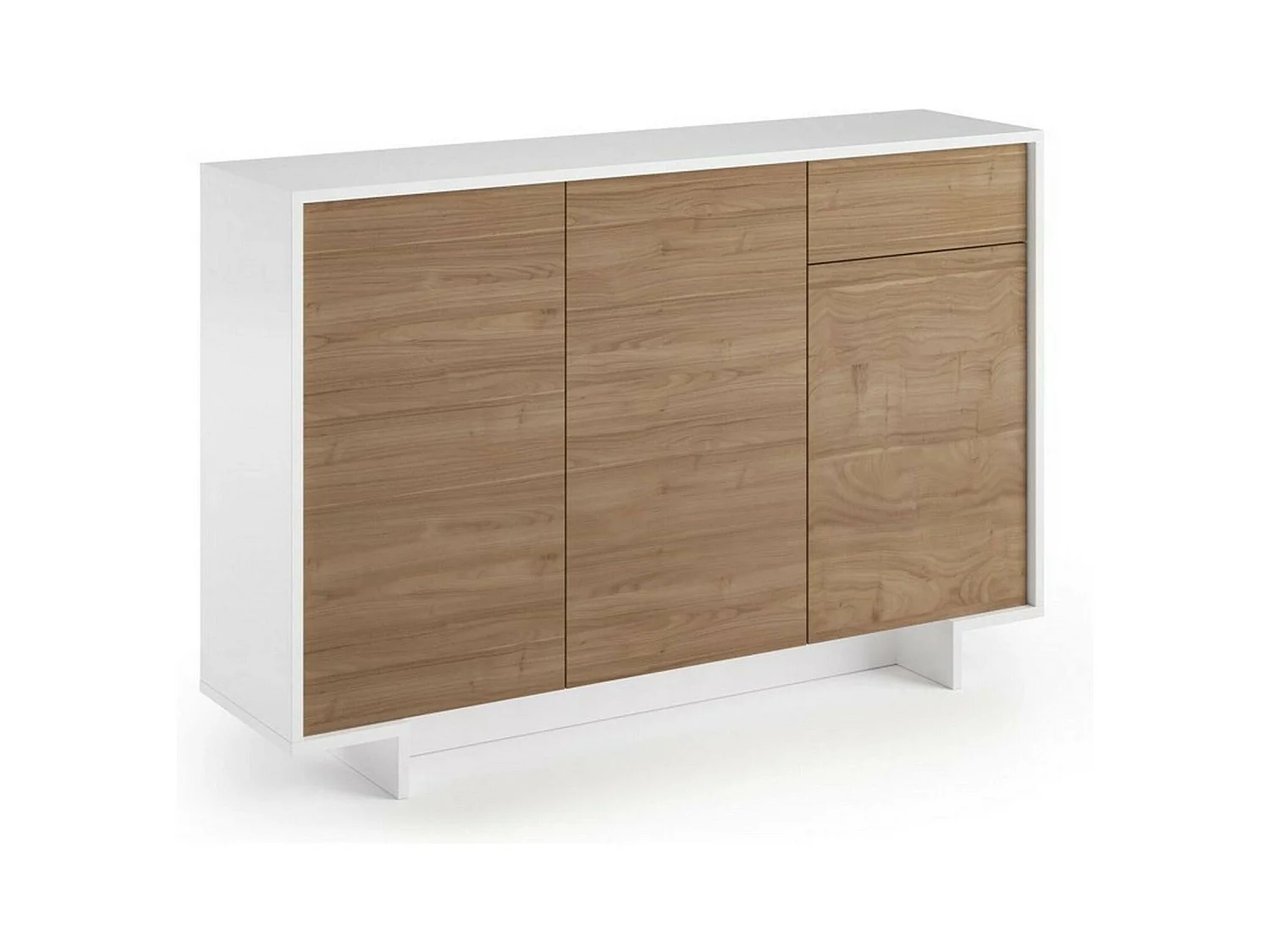 Buffet Aneto, Buffet de salon, Buffet de salon avec 3 portes et 1 tiroir, 100% Made in Italy, 134x35h87 cm, Blanc et Chêne